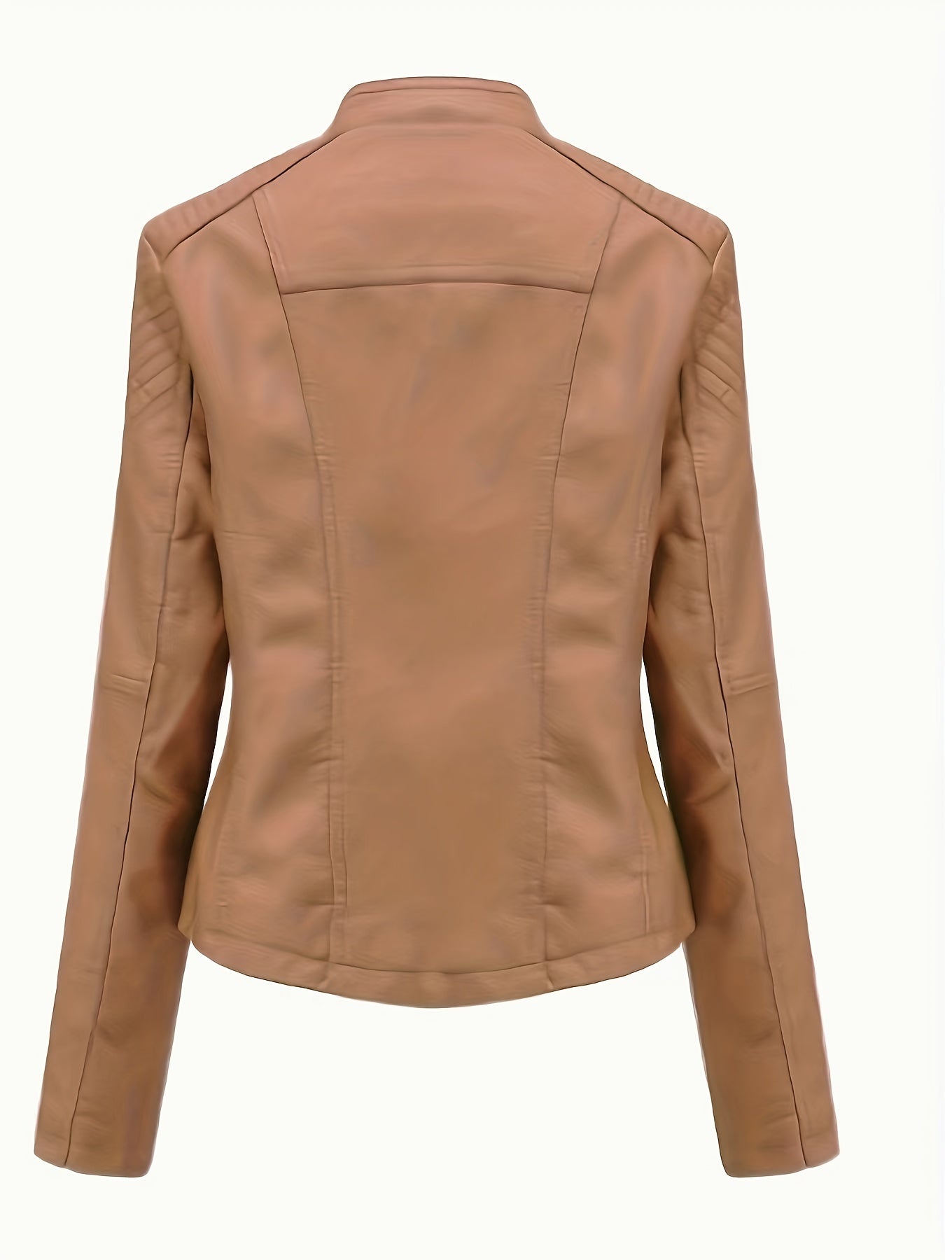 gbolsos Zipper Faux Leather Jacket, Casual Solid Long Sleeve Outerwear, Women's Clothing