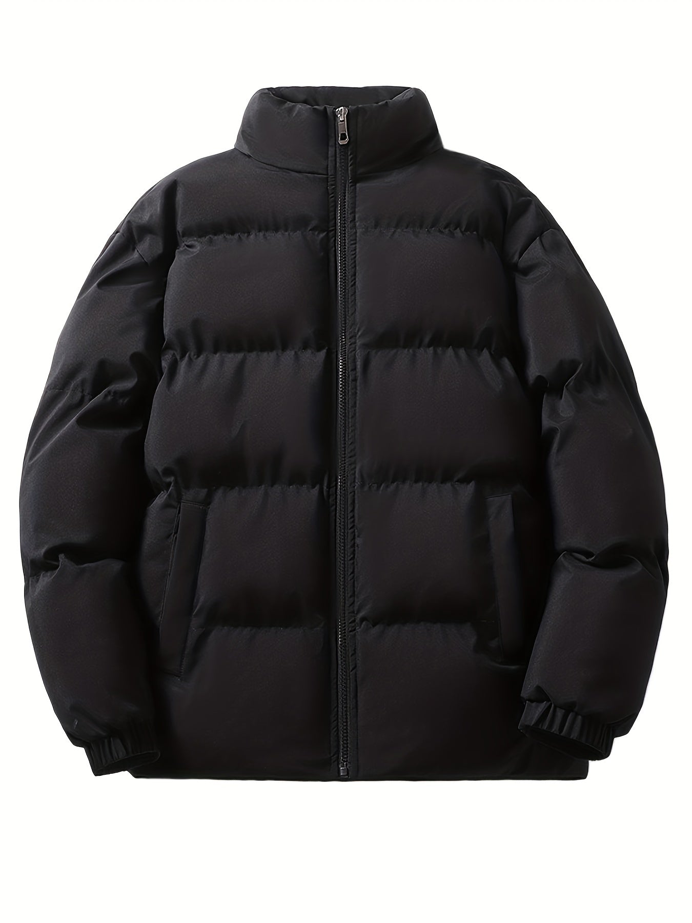 gbolsos Men's Winter Thicken Warm Coat, Solid Color Zipper Parka Cotton-padded Jacket