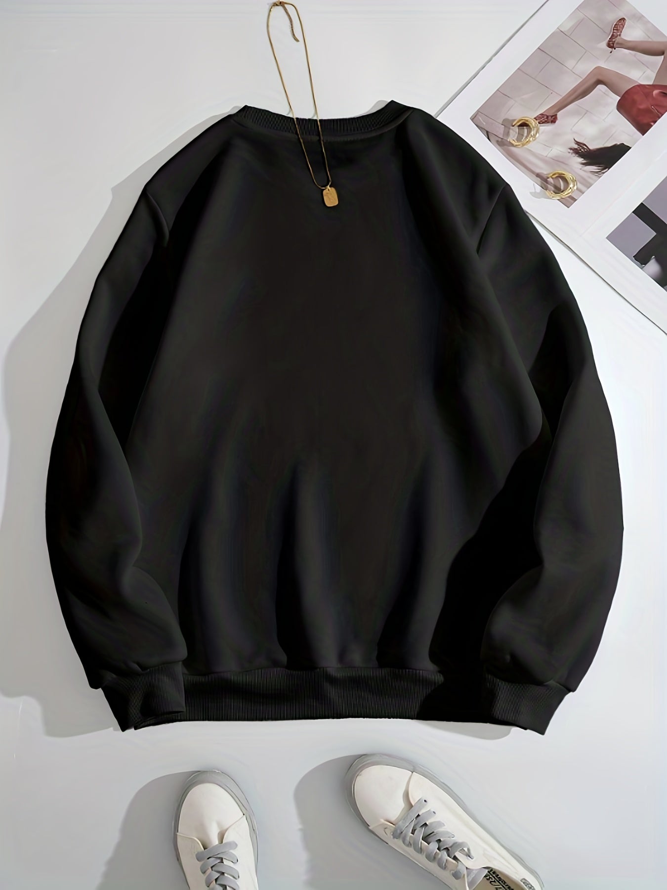 gbolsos Wing Rhinestone Sweatshirt, Casual Long Sleeve Crew Neck Sweatshirt For Fall & Winter, Women's Clothing