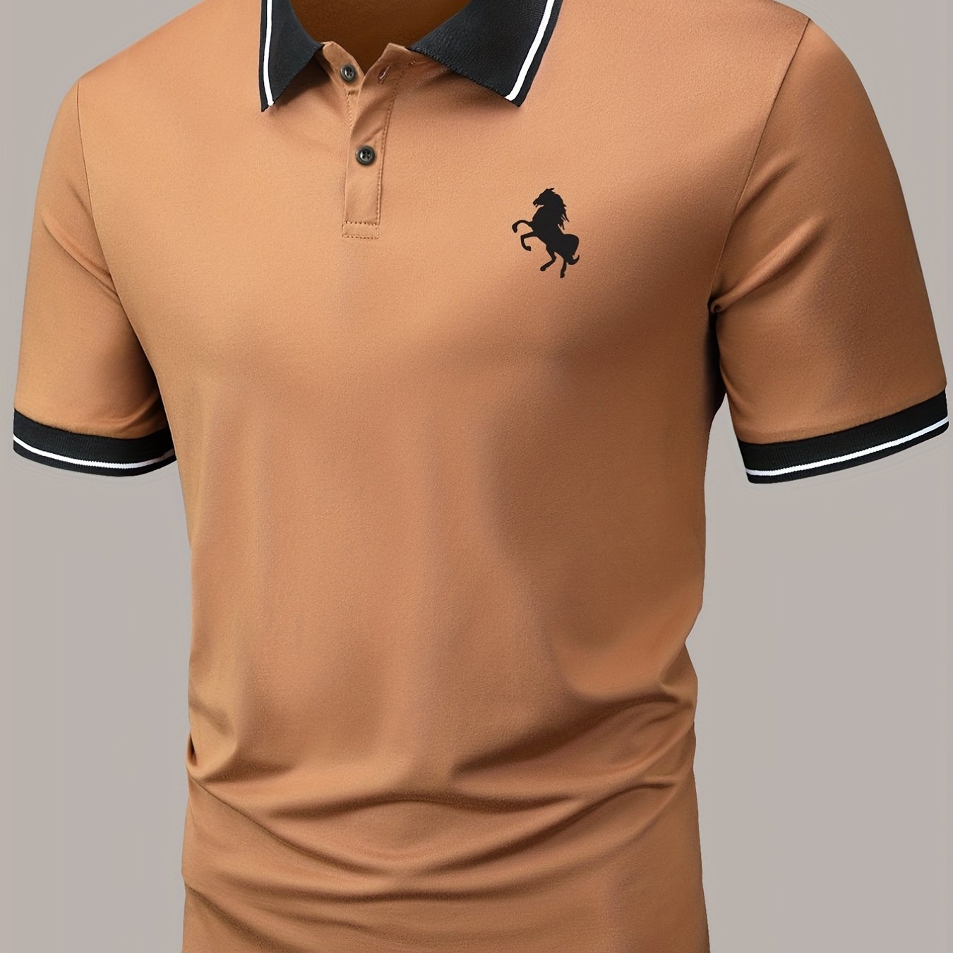 Men's Lapel Polo Shirt Short Sleeve Casual Slight Stretch Button Regular Summer Wear