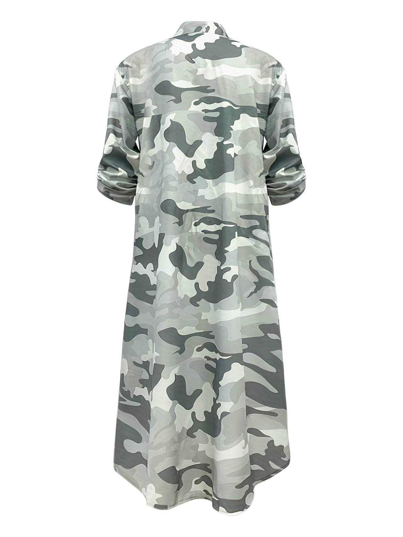 gbolsos Camo Print Shirt Dress, Casual Button Front Long Sleeve Collar Dress, Women's Clothing