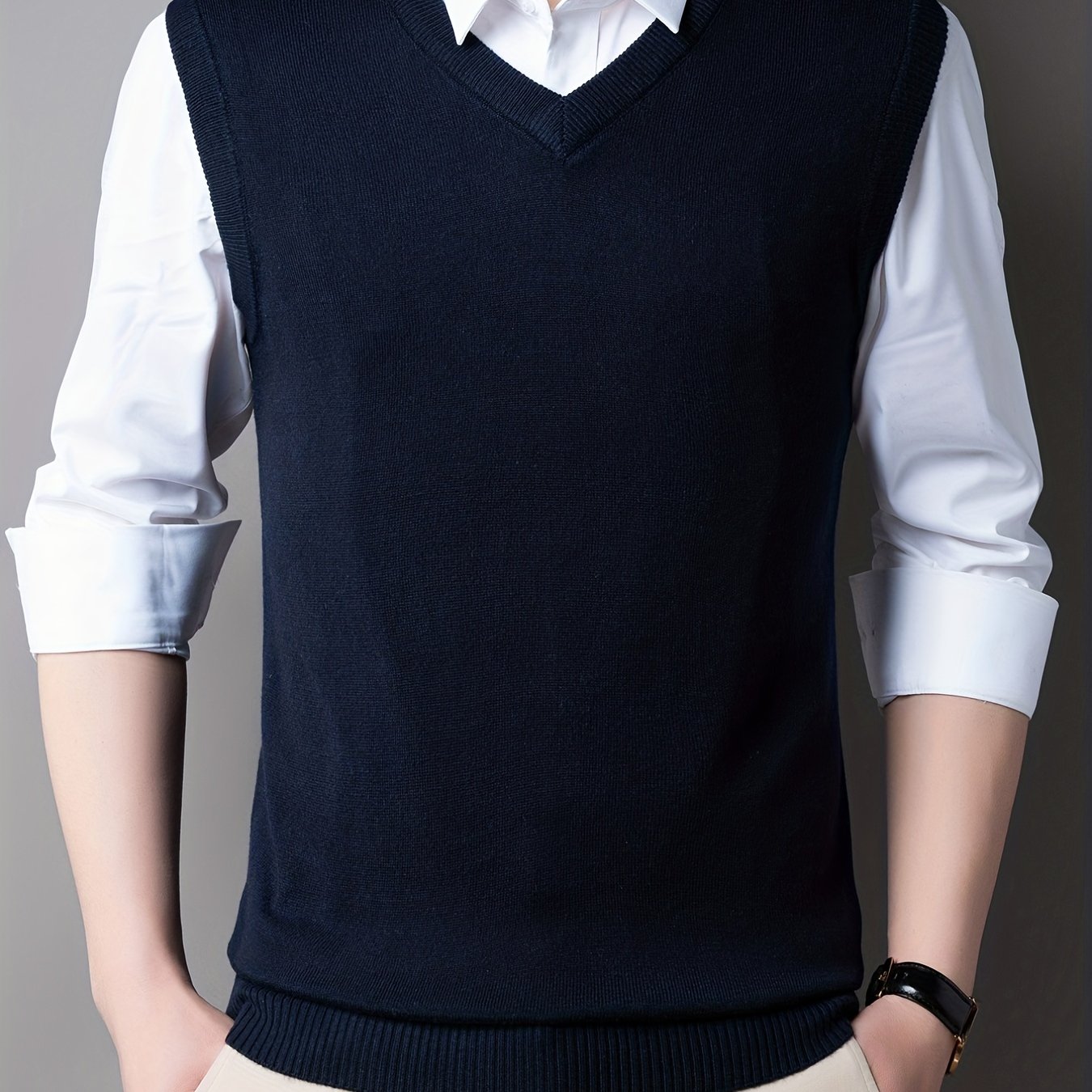 gbolsos Casual Knitted Pullover, V-neck Sleeveless Thermal Jacket, Wool Vest, Men's Tank Top For Autumn And Winter