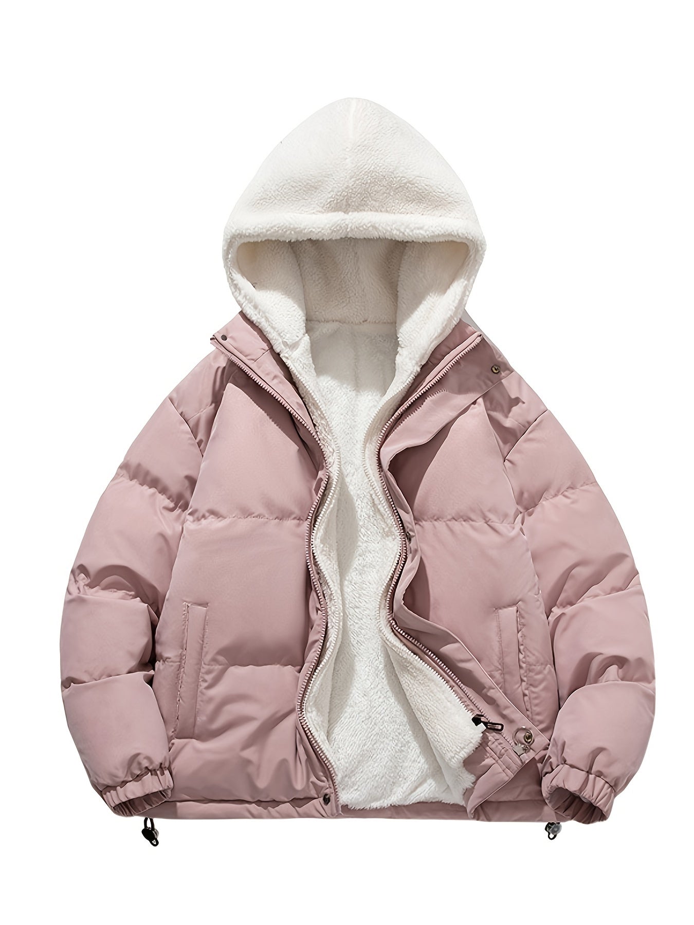 gbolsos Warm Fleece Hooded Winter Jacket, Men's Casual Cotton Padded Coat For Fall Winter