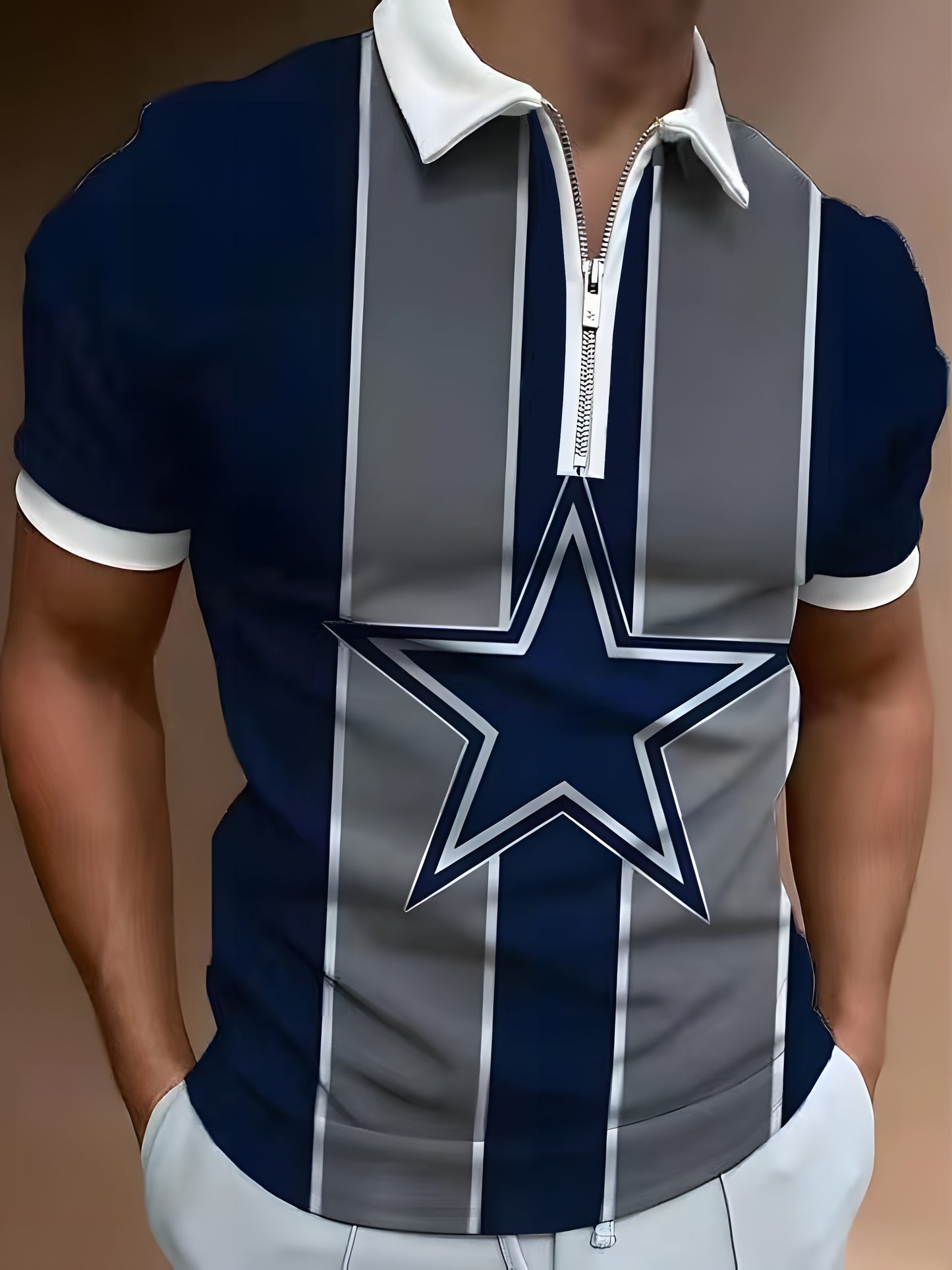 Men's Comfortable Slim Fit Polo Shirt with Zipper V-Neck - Perfect for Summer