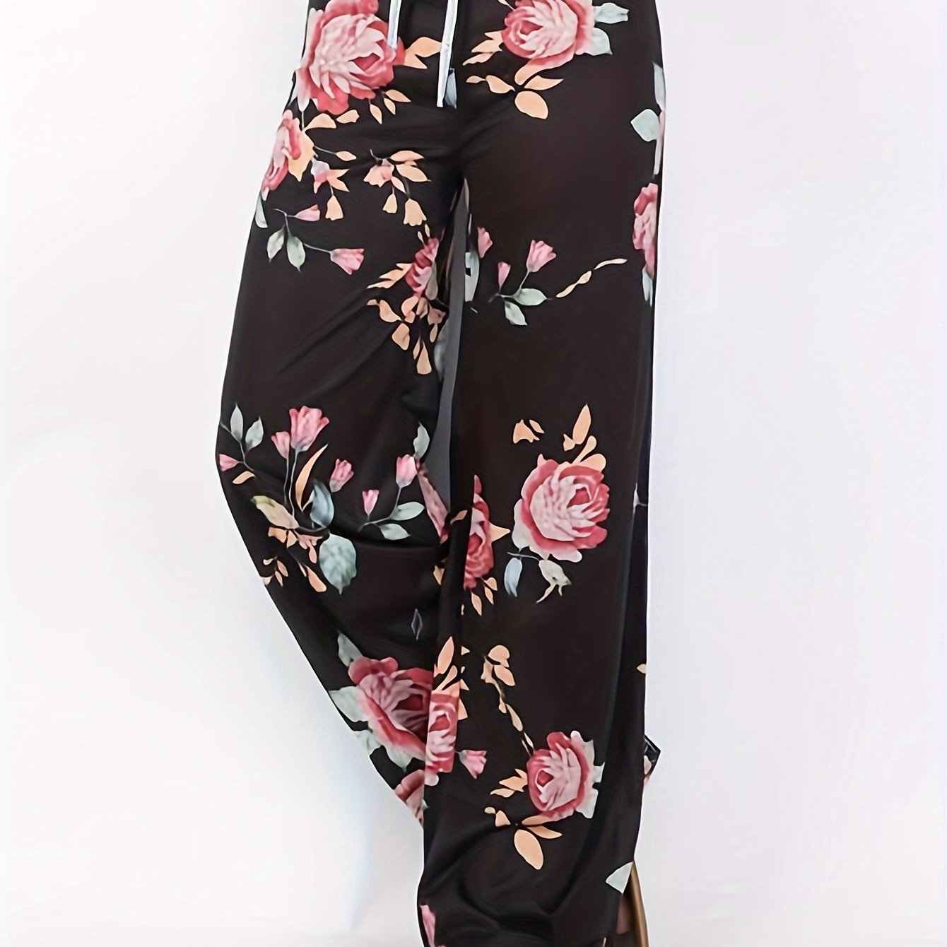 Loose Wide Leg Pants, Casual Yoga Low Waist Solid Floral Print Summer Comfy Pants, Women's Clothing
