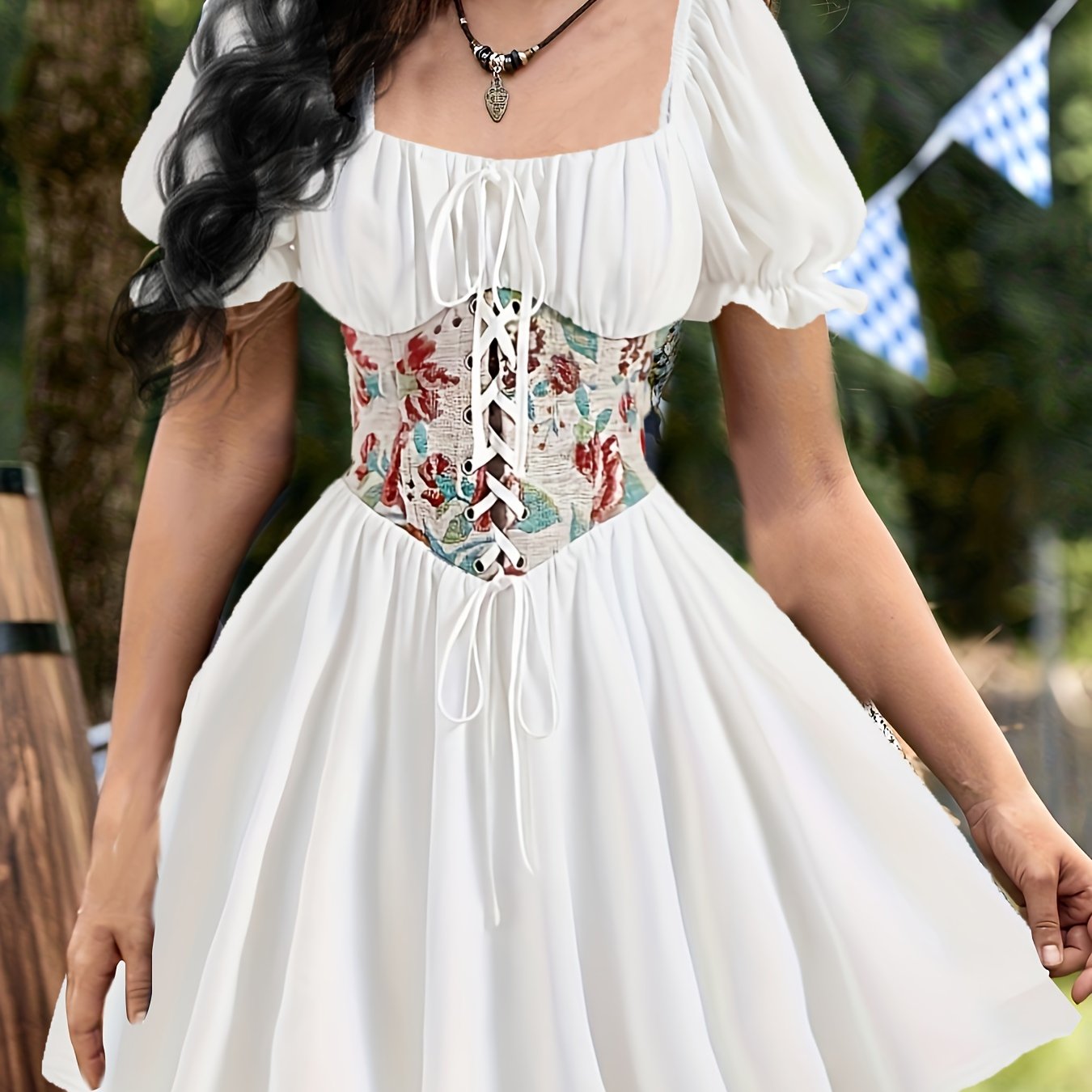 Elegant Dirndl Dress, Puff Sleeve Maiden Dress, Women's Clothing