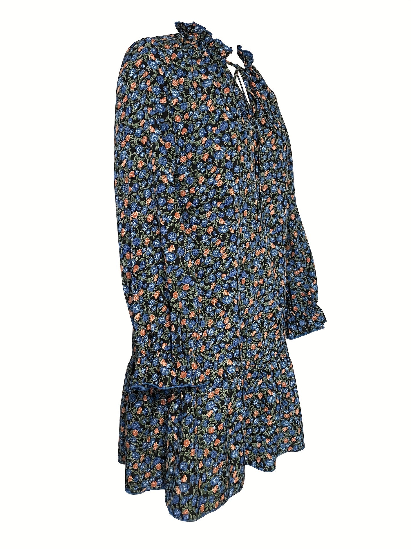 gbolsos Ditsy Floral Print Dress, Elegant Tie Front Long Sleeve Dress, Women's Clothing