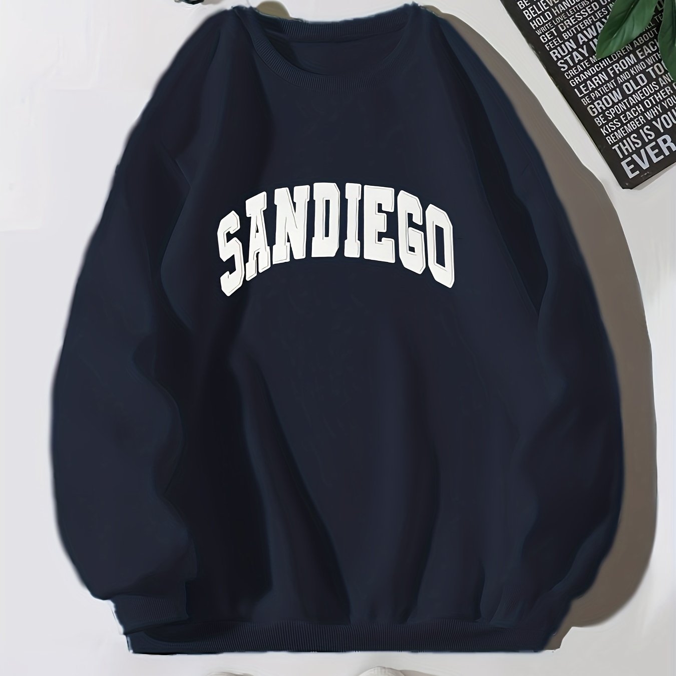 gbolsos Sandiego Letter Print Sweatshirt, Casual Crew Neck Long Sleeve Sweatshirt, Women's Clothing