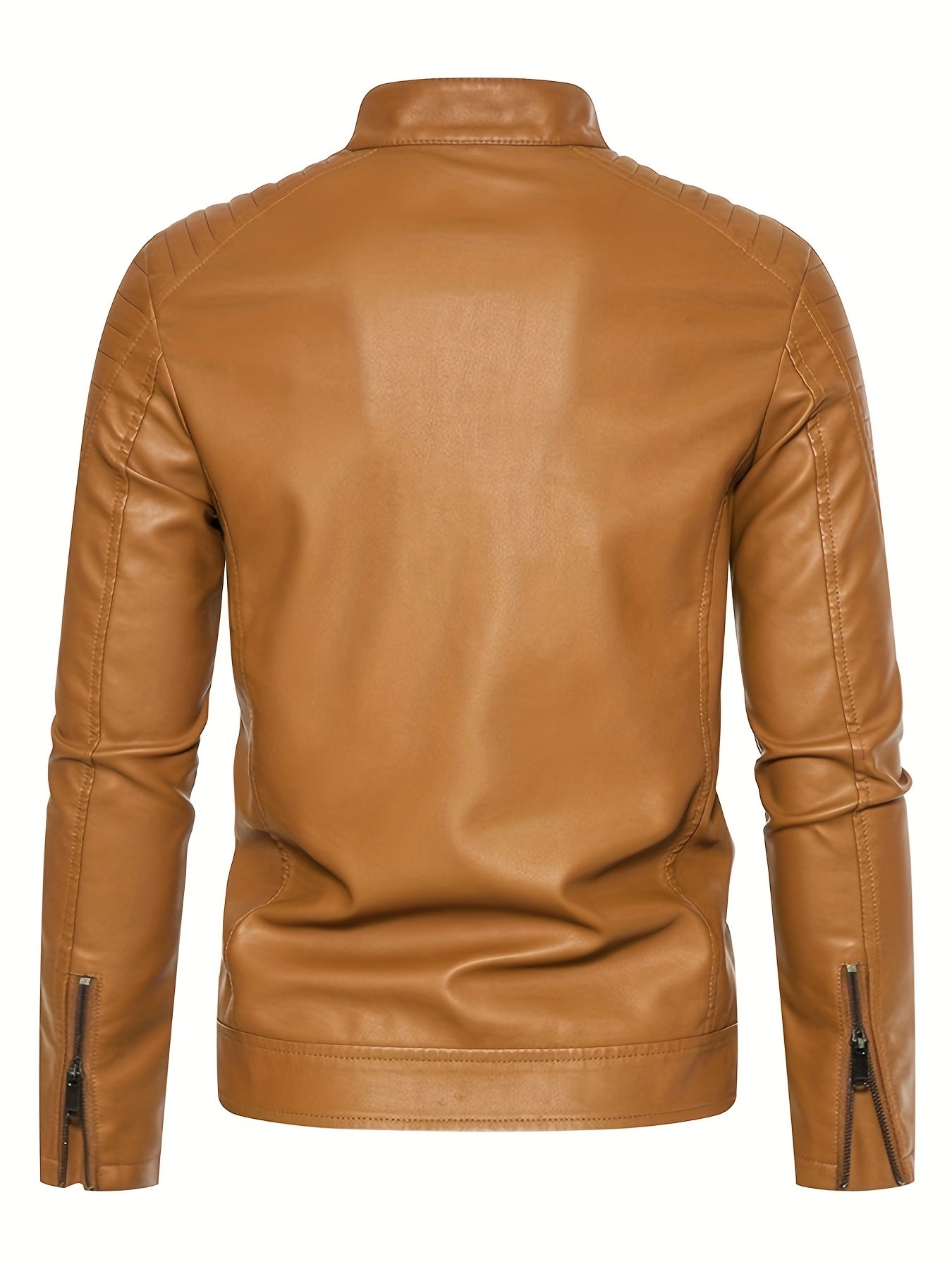 gbolsos Vintage PU Leather Jacket, Men's Casual Zip Up Stand Collar Faux Leather Jacket For Spring Fall Outdoor