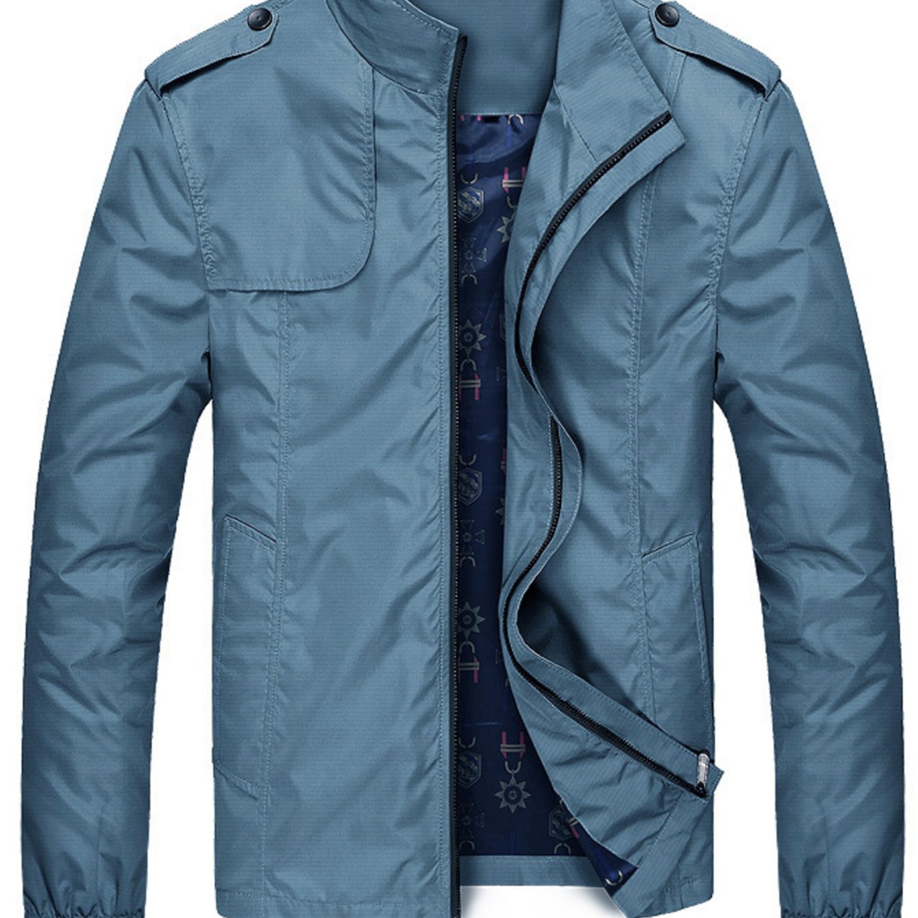 gbolsos Plus Size Men's Windproof Zip Up Jacket Coat With Stand Collar, Oversized Clothing For Big And Tall Guys