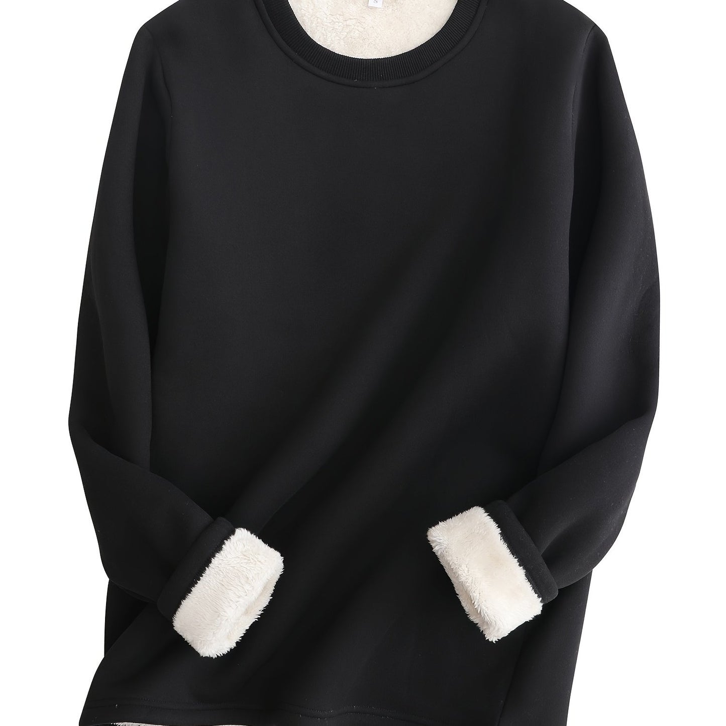 Solid Fleece Sweatshirt, Casual Long Sleeve Crew Neck Sweatshirt For Fall & Winter, Women's Clothing