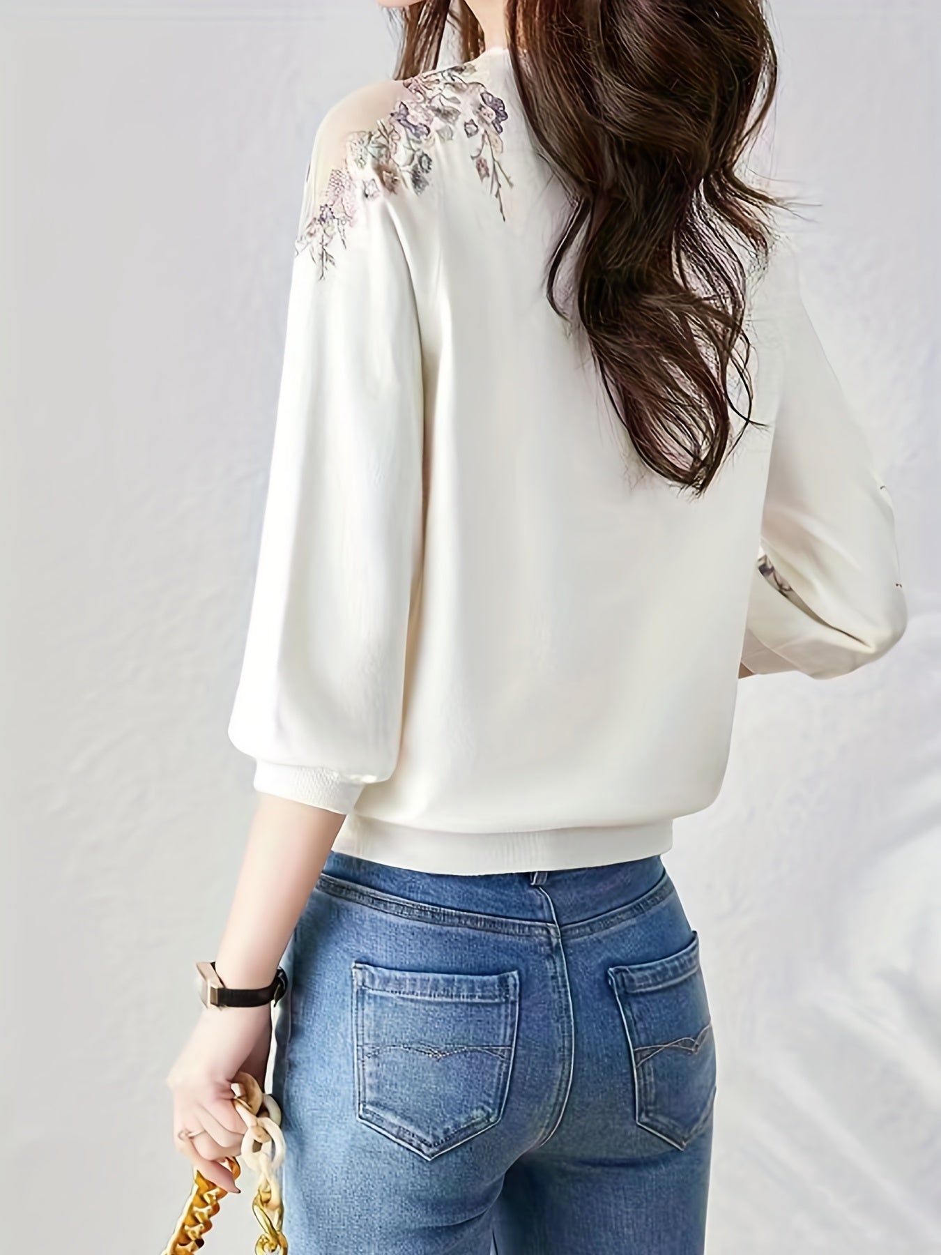 kkboxly Floral Print Cold Shoulder T-shirt, Elegant Crew Neck T-shirt For Spring & Fall, Women's Clothing