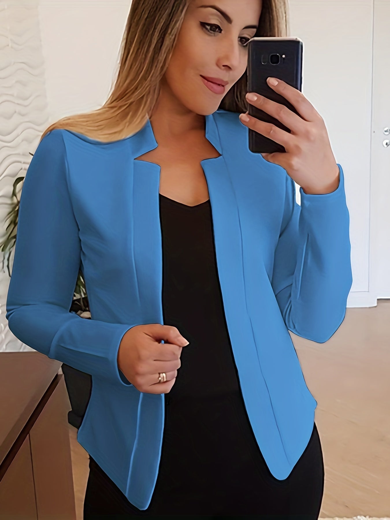 gbolsos Solid Split Open Front Blazer, Elegant Long Sleeve Blazer, Elegant & Stylish Tops For Office & Work, Women's Clothing