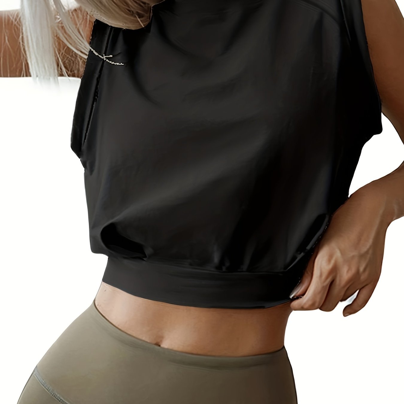 gbolsos Fashion Solid Casual Sports Crop Tank Top, Round Neck Tank Top, Women's Athleisure