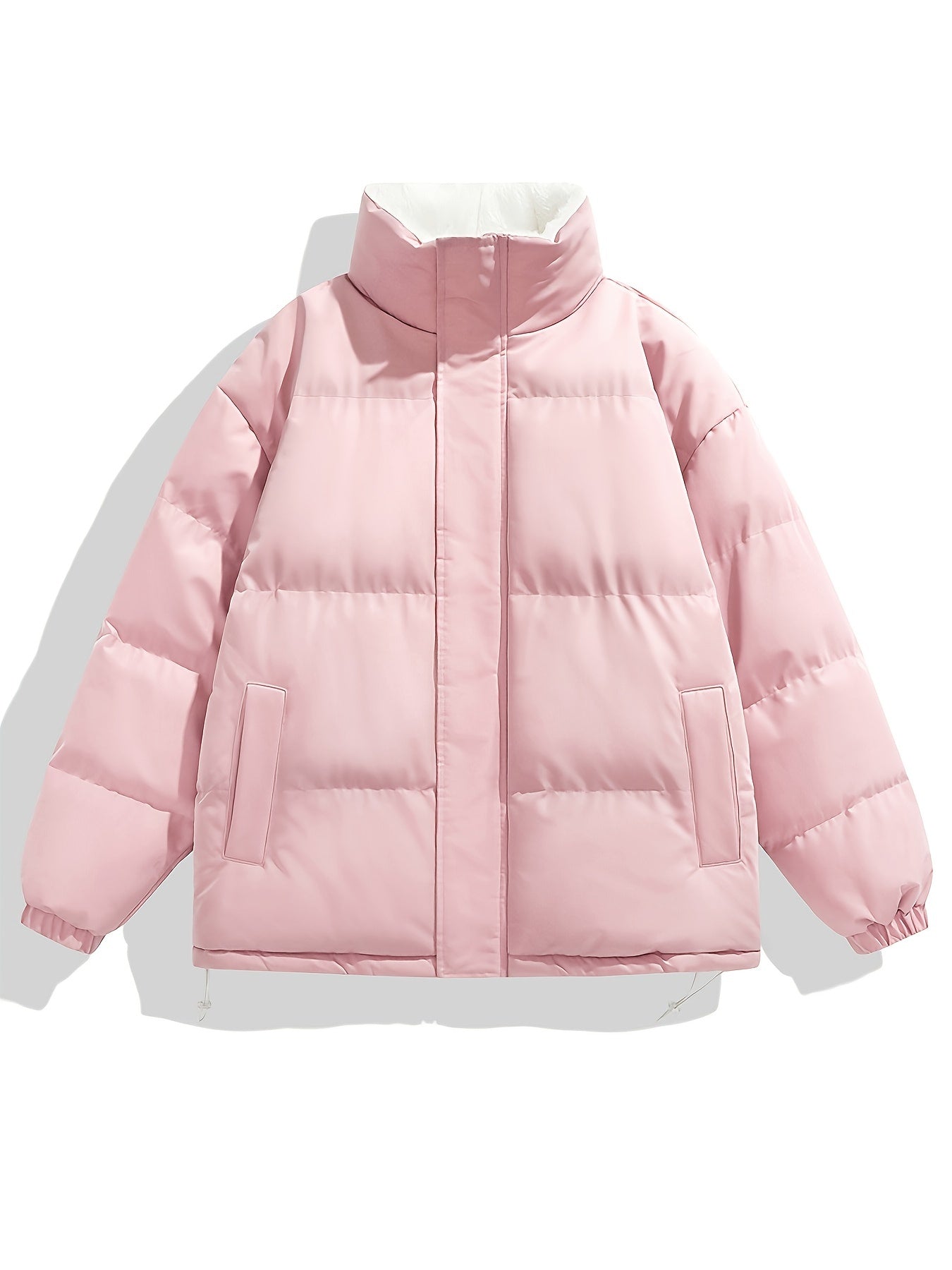 Classic Warm Solid Jacket, Casual Zip Up Comfy Padded Coat For Fall Winter Outdoor