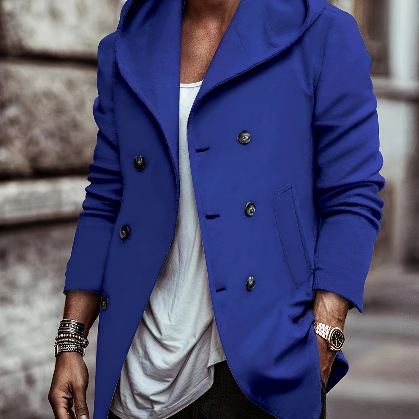 gbolsos Cotton Blend Men's Trendy Retro Hooded Long Sleeve Coat Windbreaker Stylish Long Overcoat For Autumn Winter