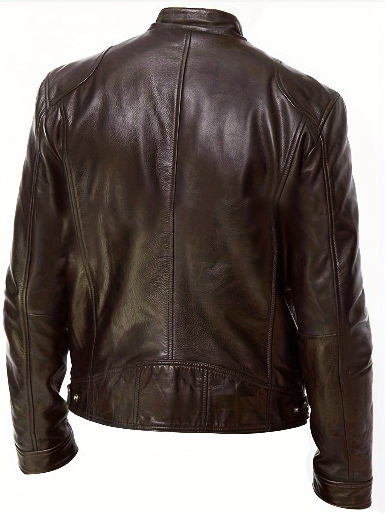 gbolsos Chic PU Jacket, Men's Casual Solid Color Zip Up Stand Collar Faux Leather Jacket For Spring Fall
