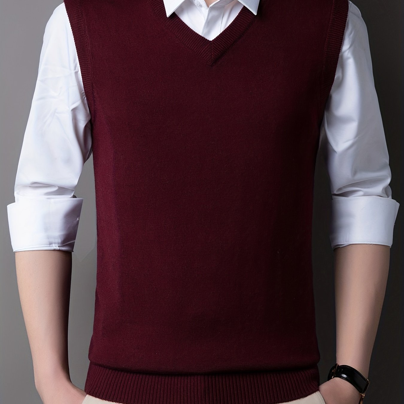 gbolsos Casual Knitted Pullover, V-neck Sleeveless Thermal Jacket, Wool Vest, Men's Tank Top For Autumn And Winter