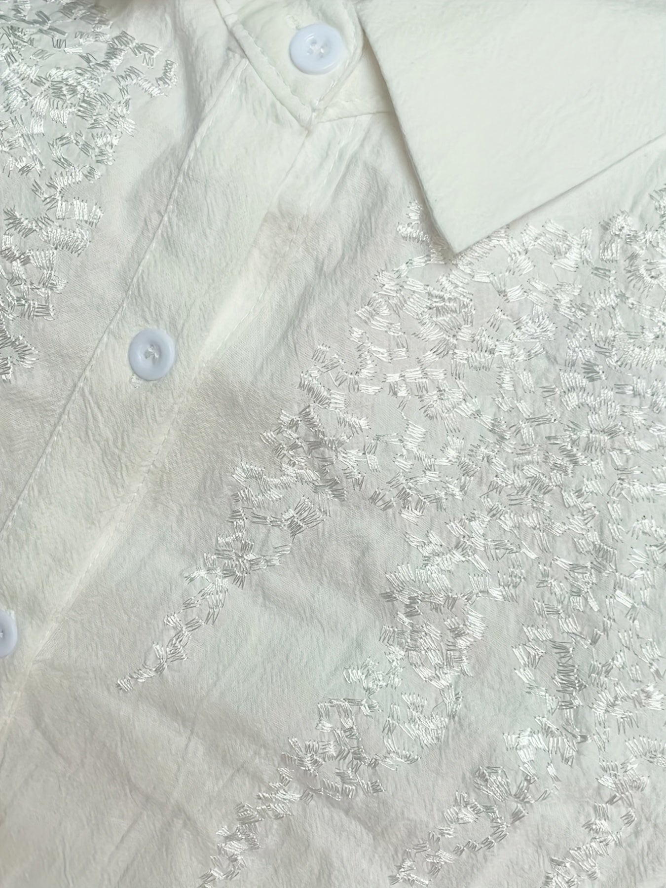 gbolsos Embroidered Solid Shirt, Casual Button Front Long Sleeve Collared Shirt, Women's Clothing