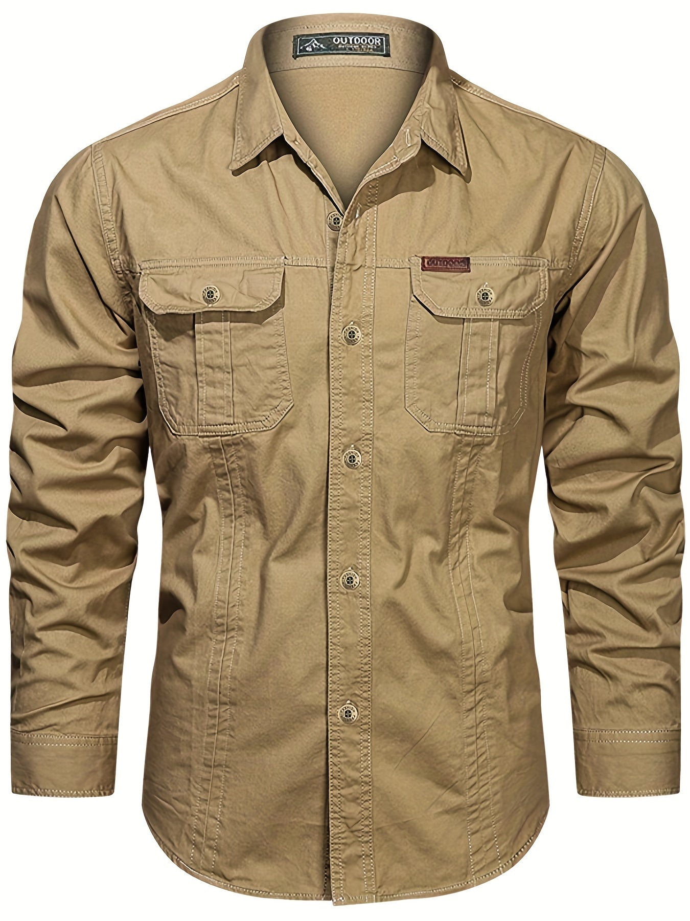 gbolsos Trendy Men's Casual Long Sleeve Cargo Shirt With Pockets, Men's Shirt For Spring Autumn, Tops For Men