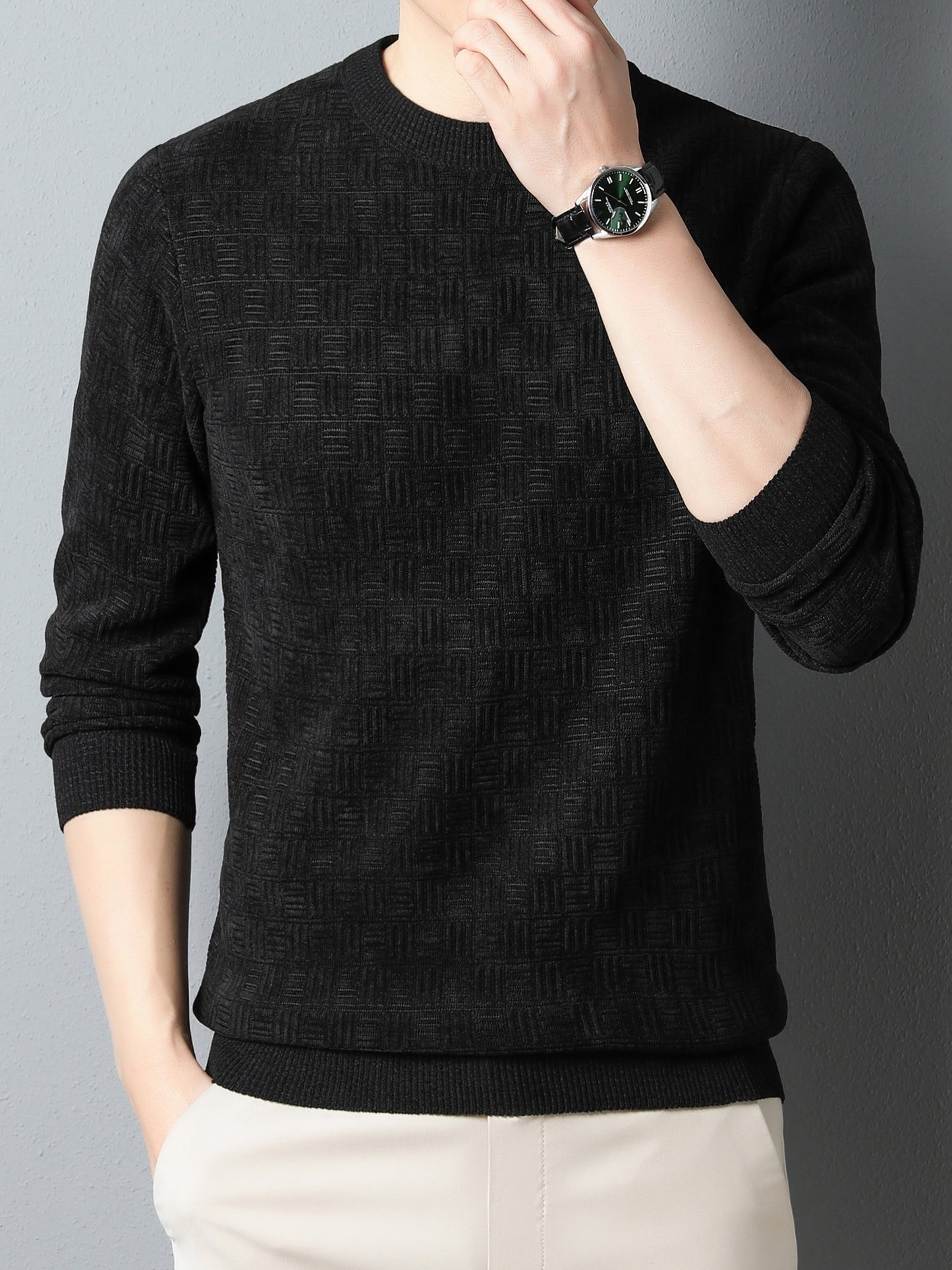 gbolsos Winter New Men's Casual Sweater Round Neck Plus Thick Base Warm Sweater Best Sellers