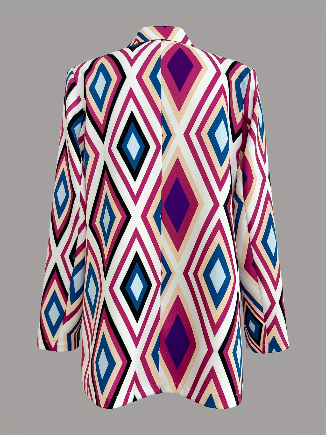 gbolsosArgyle Print Lapel Blazer, Casual Open Front Long Sleeve Outerwear, Women's Clothing