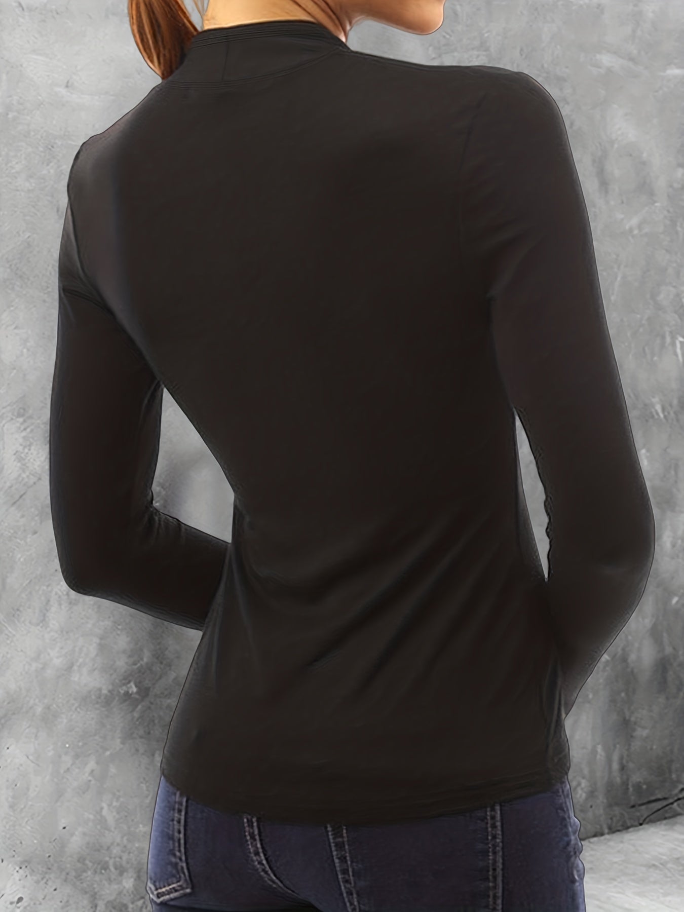 gbolsos Solid Button Decor T-Shirt, Casual Long Sleeve Top For Spring & Fall, Women's Clothing