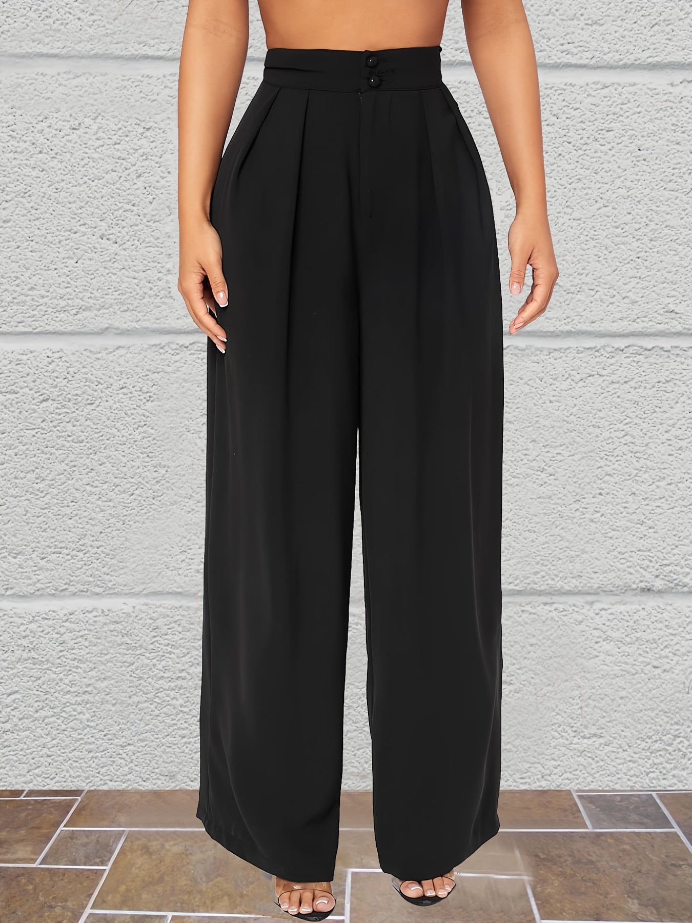 gbolsos Button Front Wide Leg Pants, Casual Loose Pants For Spring & Summer, Women's Clothing