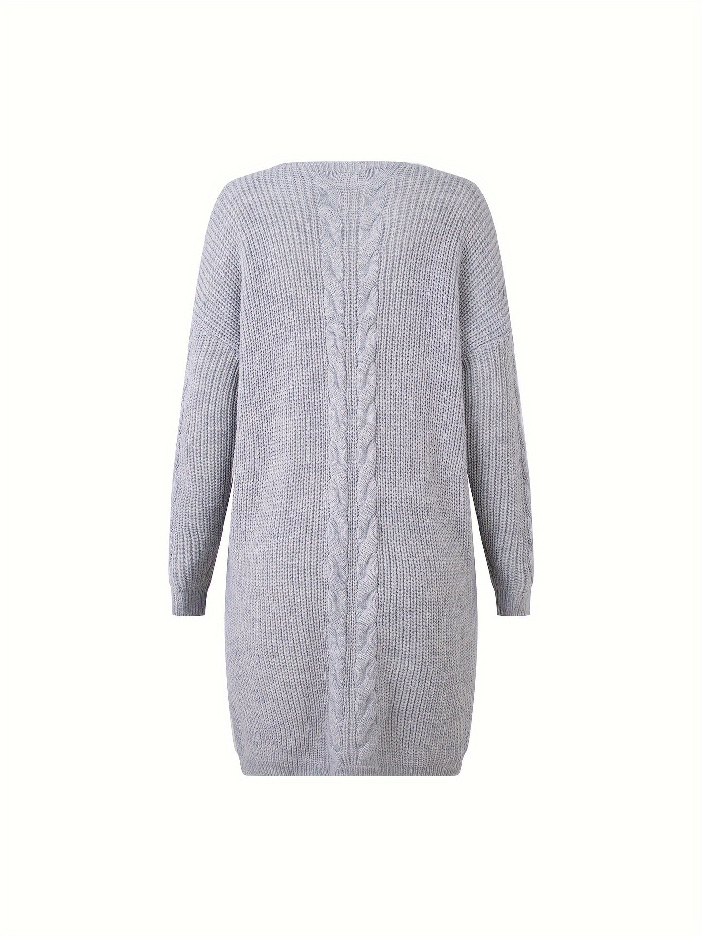 gbolsos Plus Size Solid Knitted Sweater, Casual V Neck Long Sleeve Sweater For Fall & Winter, Women's Plus Size Clothing