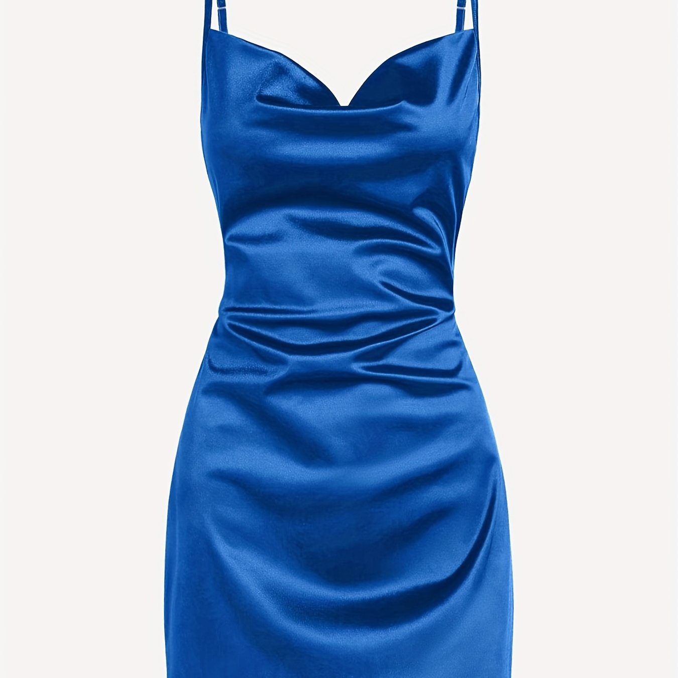 Solid Cowl Neck Spaghetti Dress, Sexy Tie Back Bodycon Cami Dress For Summer, Women's Clothing
