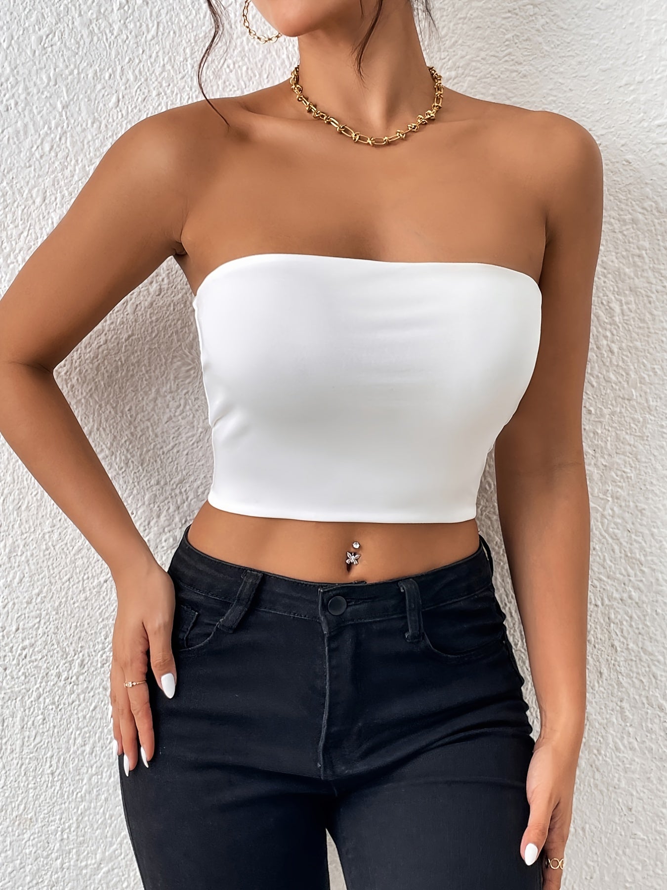 Basic Solid Tube Top, Sexy Crop Sleeveless Stretchy Top, Women's Clothing