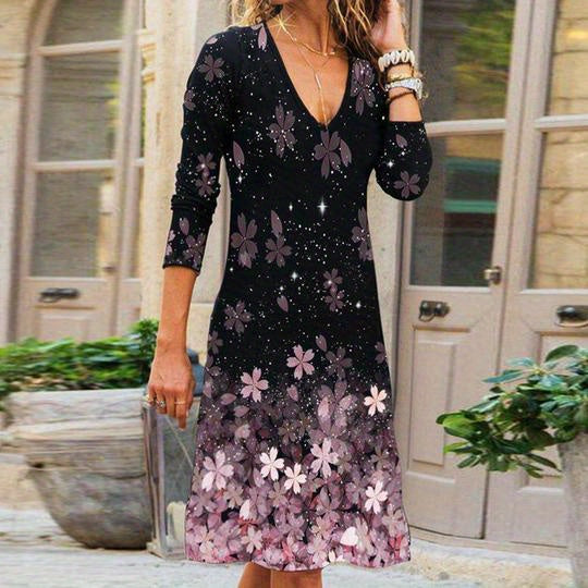 gbolsos Floral Print Round Neck Dress, Casual Long Sleeve Dress For Spring & Summer, Women's Clothing