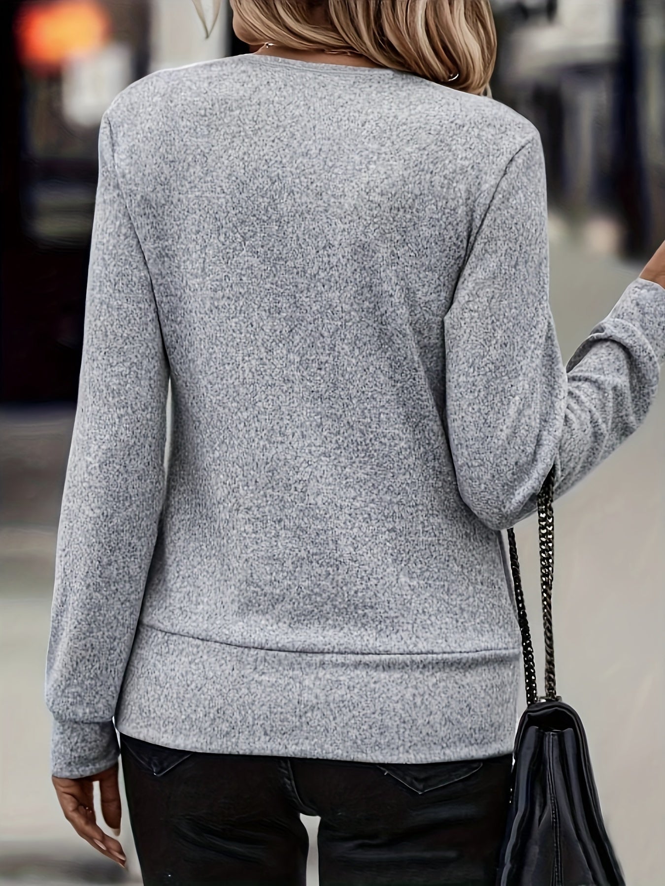 Plus Size Casual Top, Women's Plus Solid Faux Twinset Long Sleeve Square Neck Slight Stretch Pullover Top