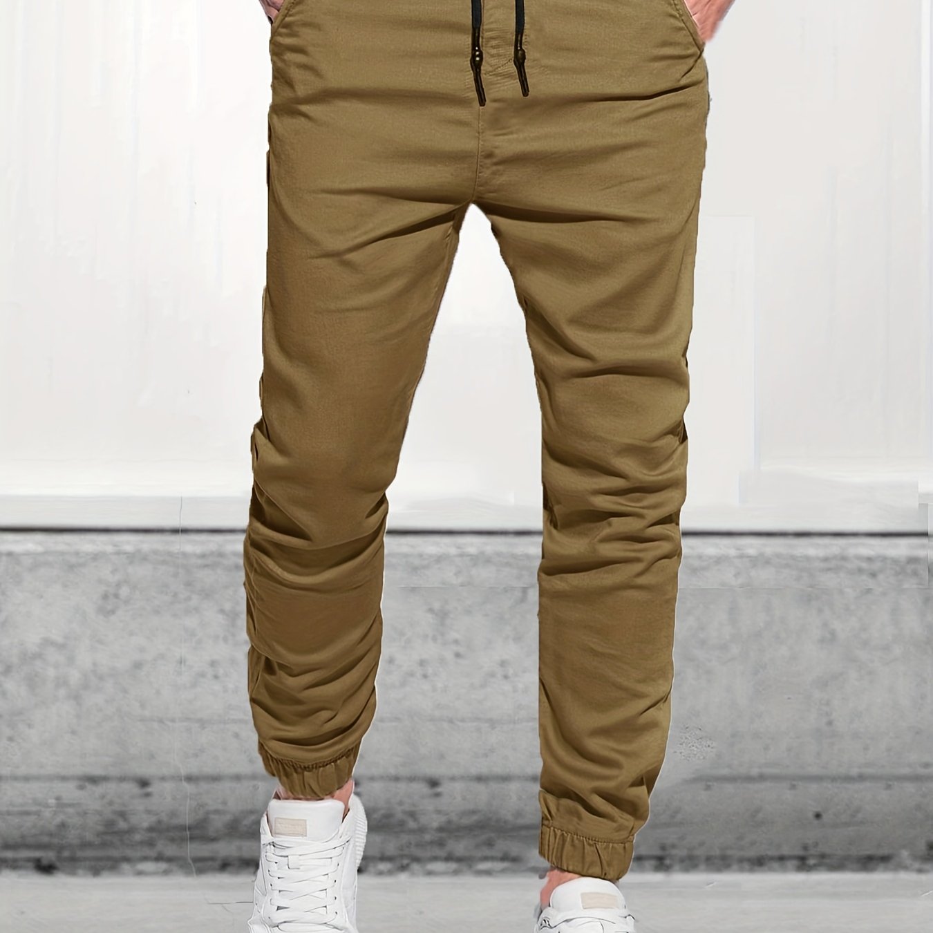 Classic Design Joggers, Men's Casual Waist Drawstring Tapered Pants For All Seasons Fitness Cycling