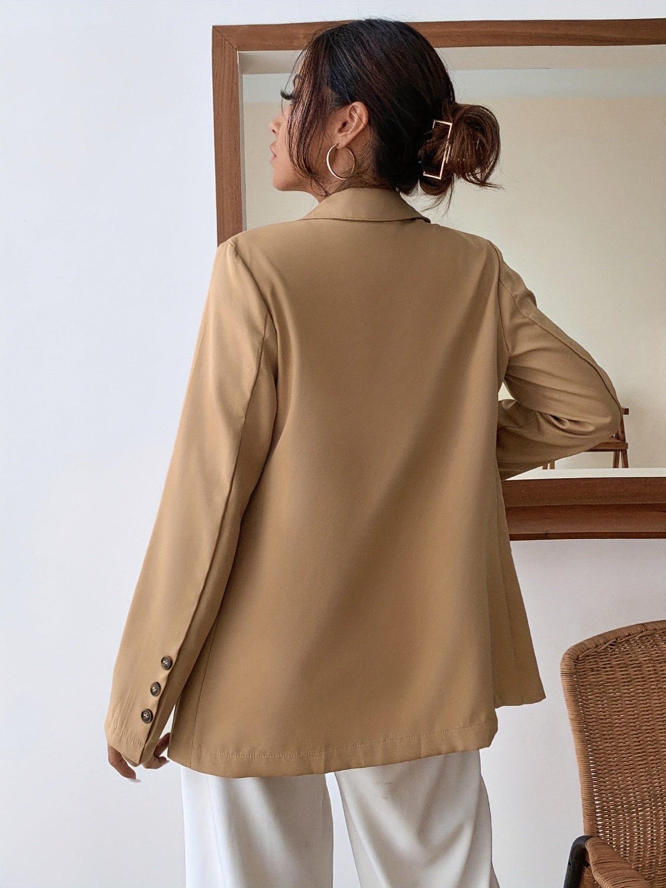 Double Breasted Lapel Blazer, Elegant Open Front Long Sleeve Outerwear, Women's Clothing