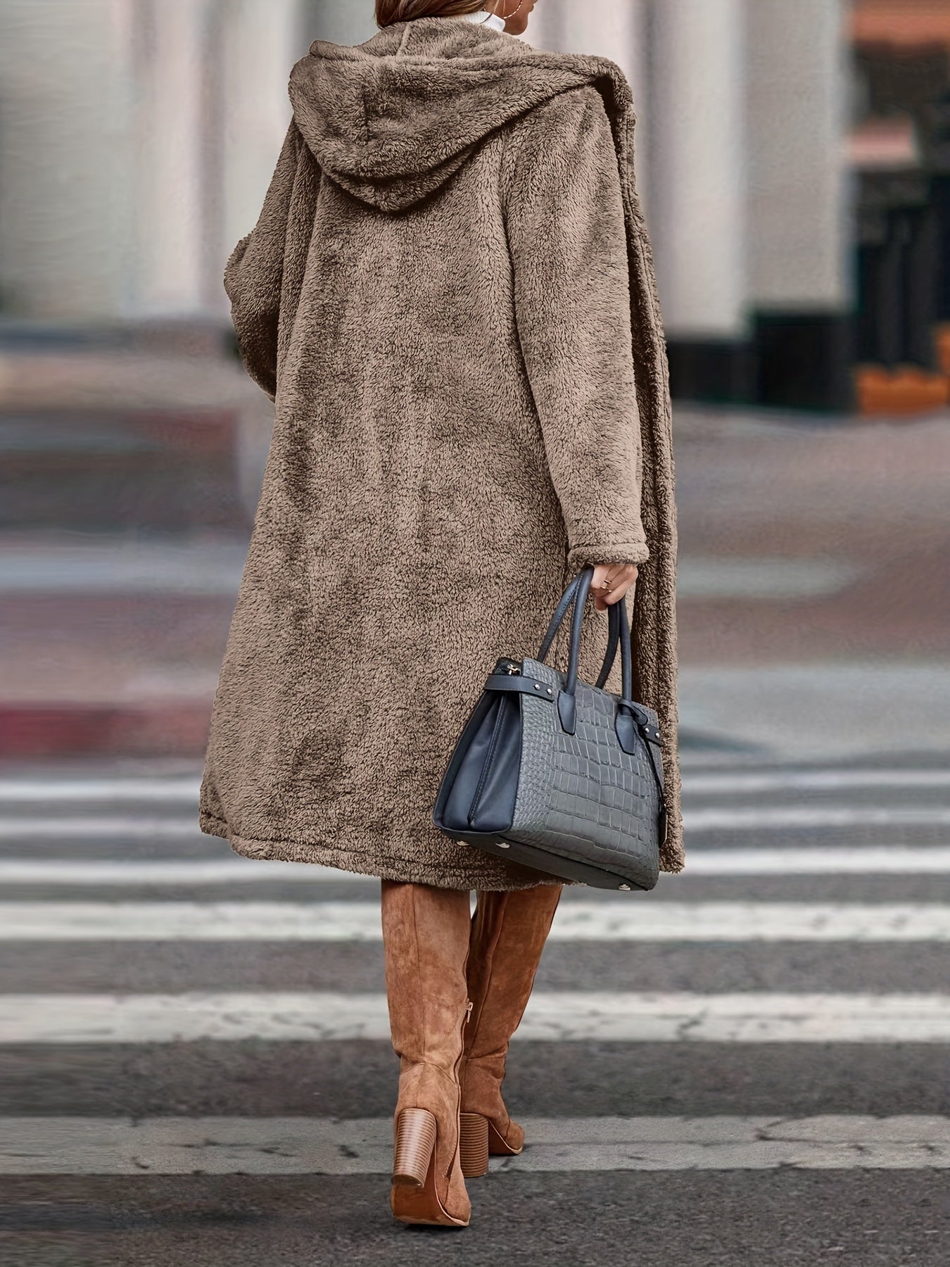 gbolsos Hooded Teddy Coat, Casual Long Length Winter Warm Outerwear, Women's Clothing