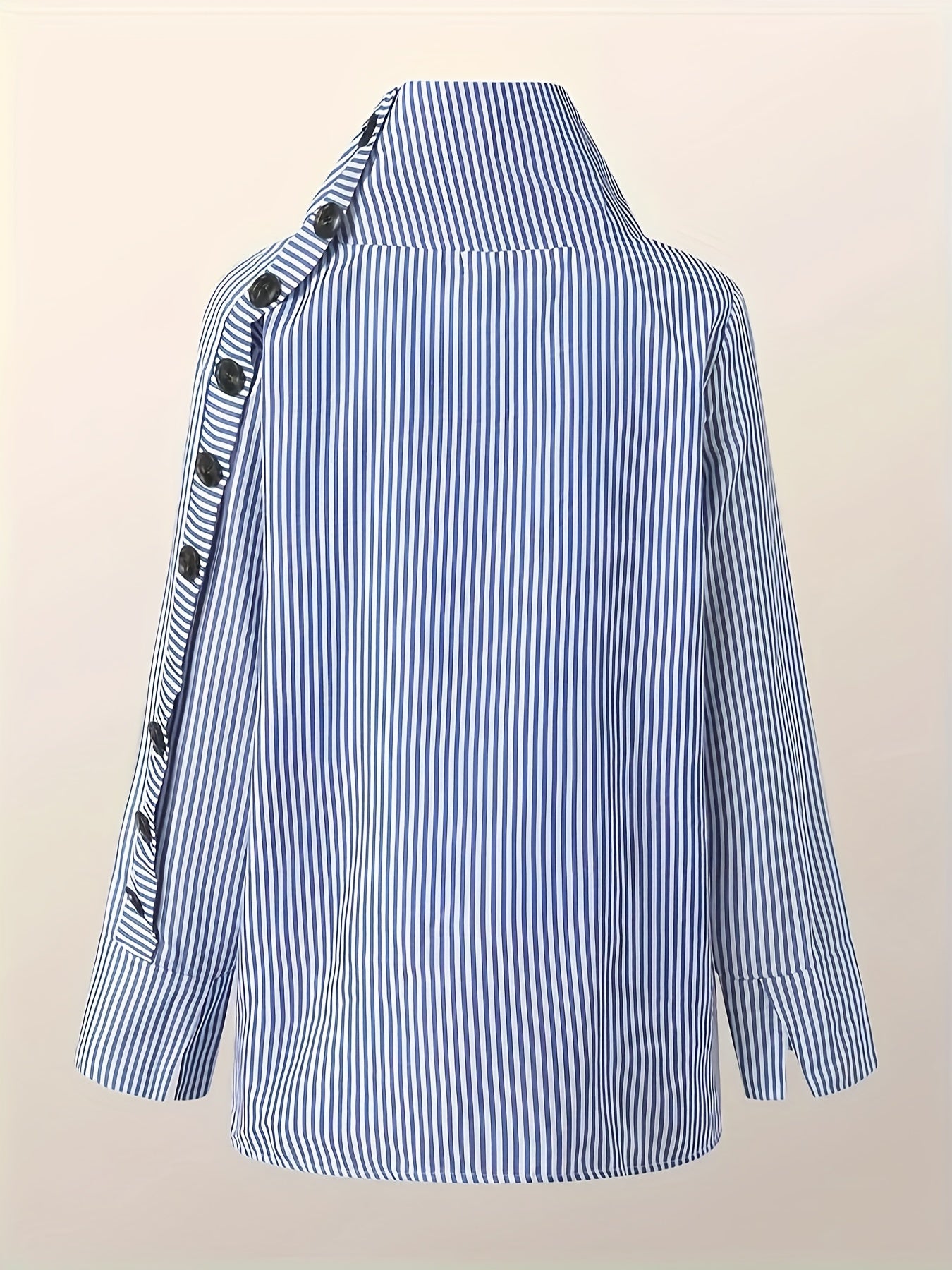 gbolsos Stripe Print Button Decor Blouse, Casual Long Sleeve Blouse For Spring & Fall, Women's Clothing