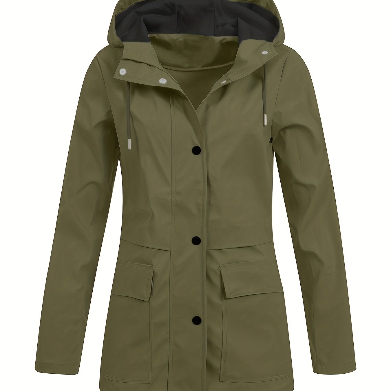 gbolsos Drawstring Hooded Jacket, Casual Button Front Long Sleeve Outerwear, Women's Clothing
