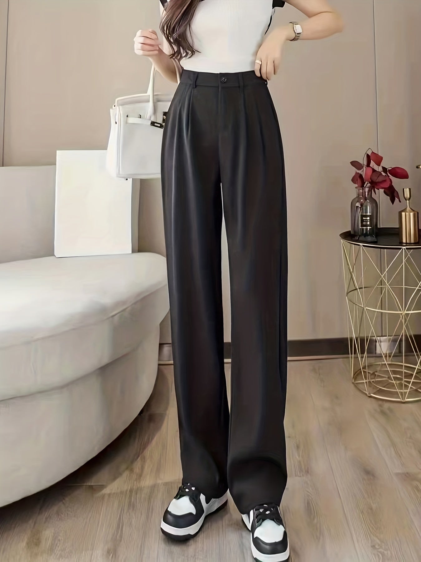 gbolsos Straight Leg Trouser, High Waist Casual Pants For Spring & Fall, Women's Clothing