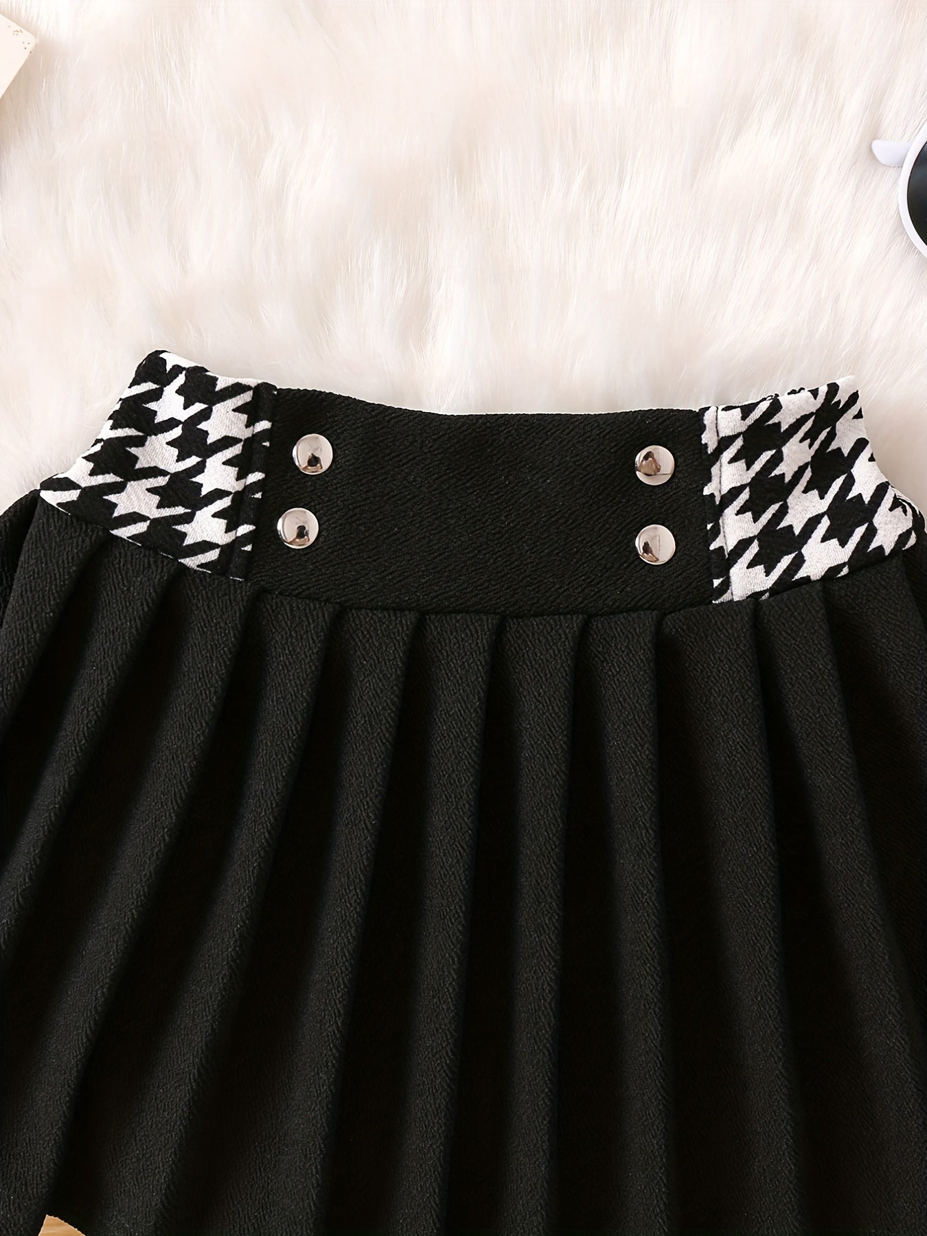 Toddler Girls Houndstooth Panel Pleated Skirt Kids Summer Clothes