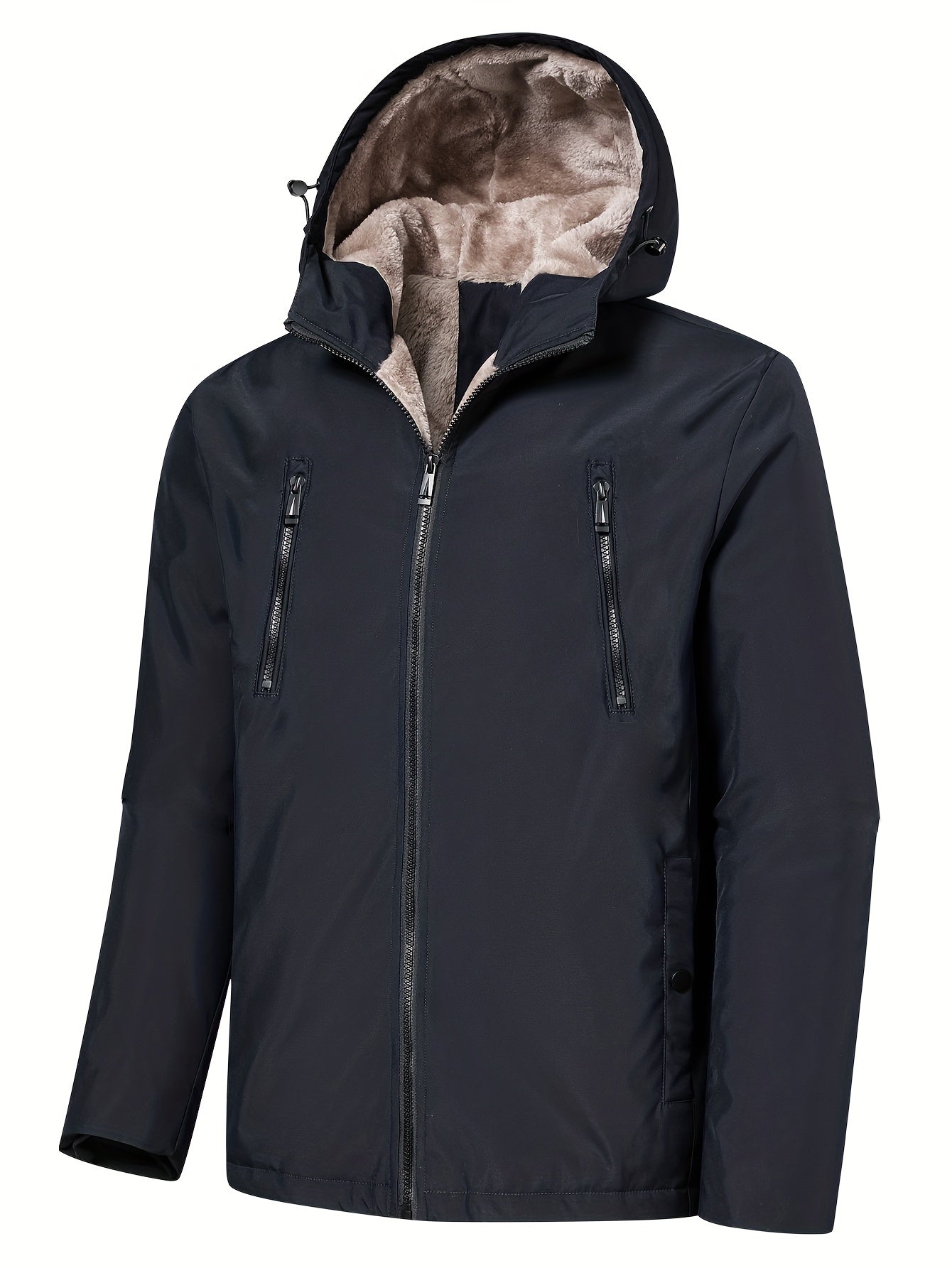 gbolsos Warm Fleece Hooded Jacket, Men's Casual Zip Up Jacket Coat For Fall Winter Outdoor Activities