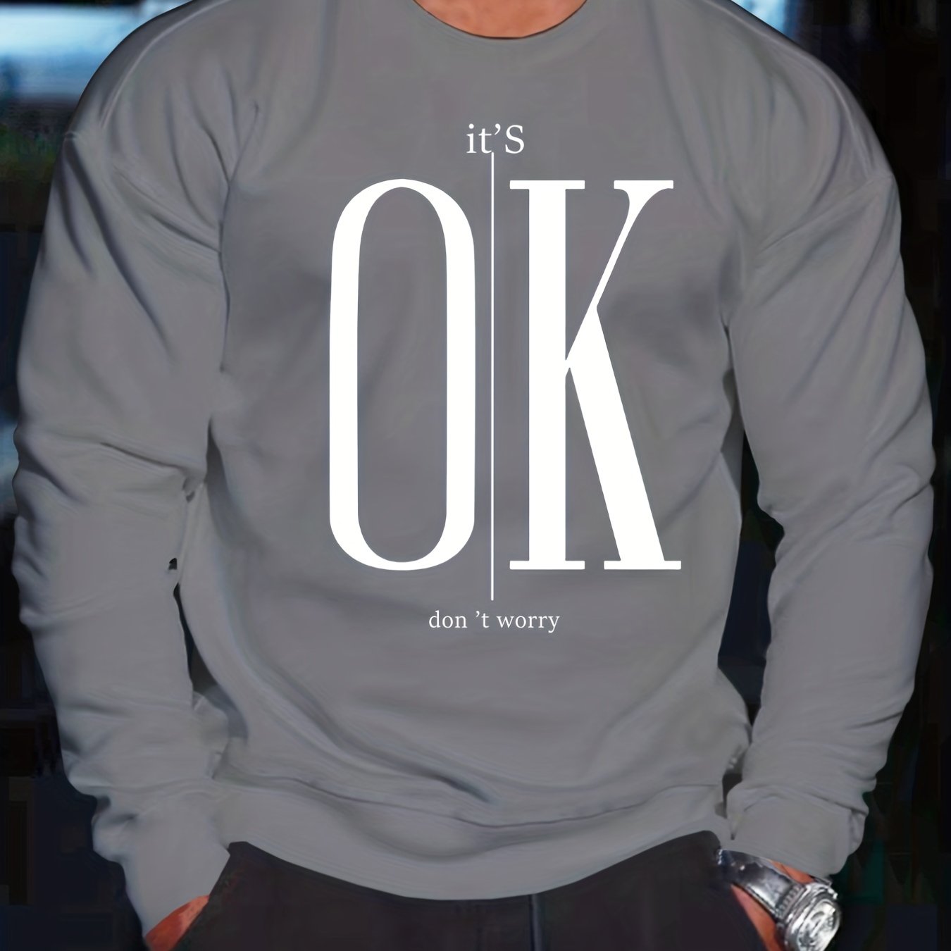 gbolsos Men's Crew Neck Sweatshirt Pullover For Men It's OK Print Sweatshirts For Spring Fall Long Sleeve Tops
