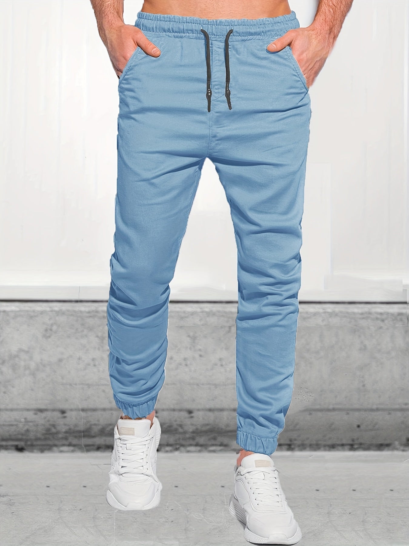 Classic Design Joggers, Men's Casual Waist Drawstring Tapered Pants For All Seasons Fitness Cycling