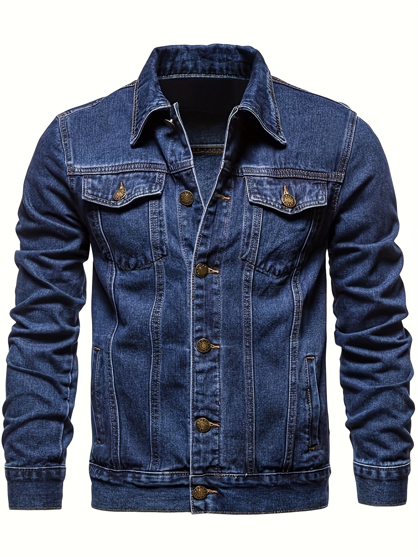 gbolsos Men's Chic Denim Jacket, Street Style Lapel Button Up Multi Pocket Jacket Coat