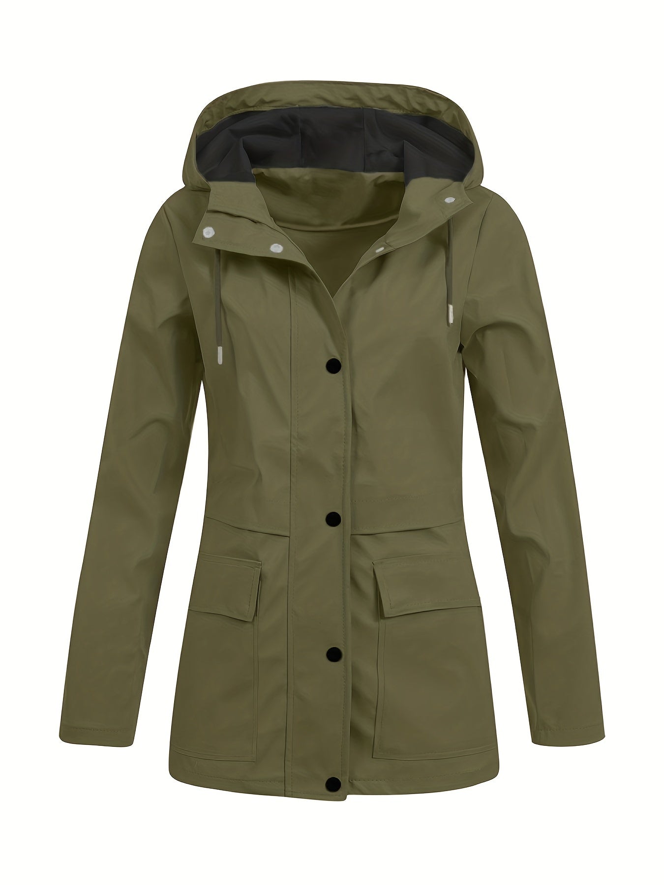 gbolsos Drawstring Hooded Jacket, Casual Button Front Long Sleeve Outerwear, Women's Clothing