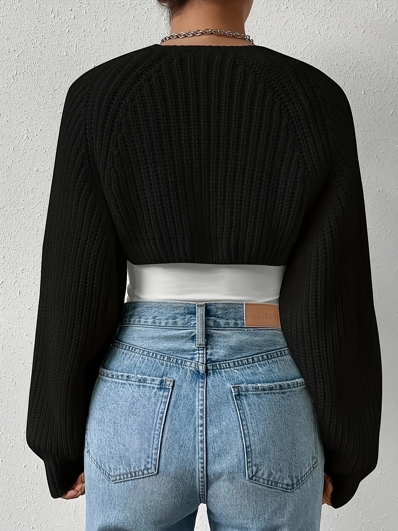 gbolsos Solid Open Front Crop Cardigan, Casual Long Sleeve Cardigan For Spring & Fall, Women's Clothing
