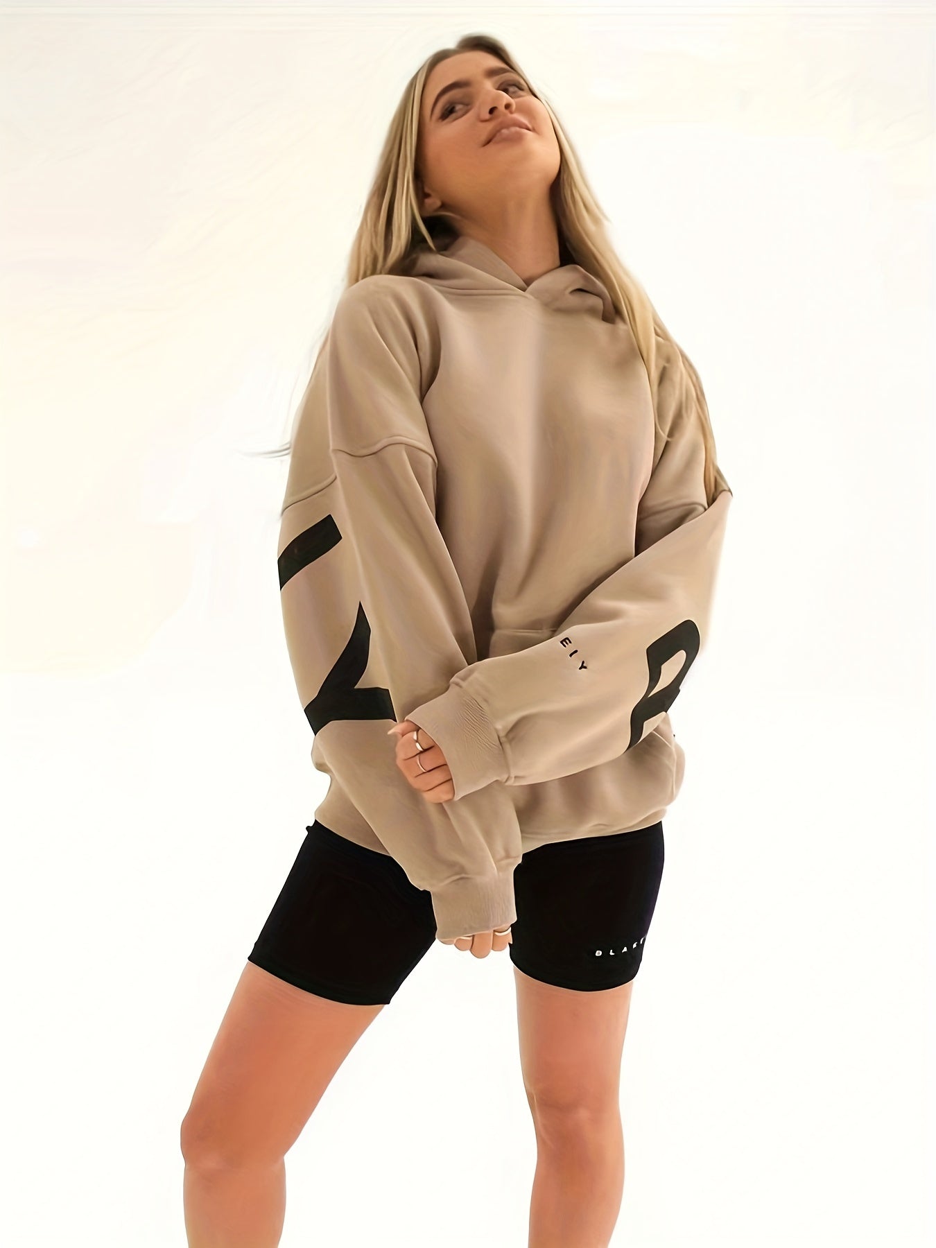 gbolsos Letter Print Loose Hoodie, Casual Long Sleeve Pocket Thick Sweatshirt, Women's Clothing