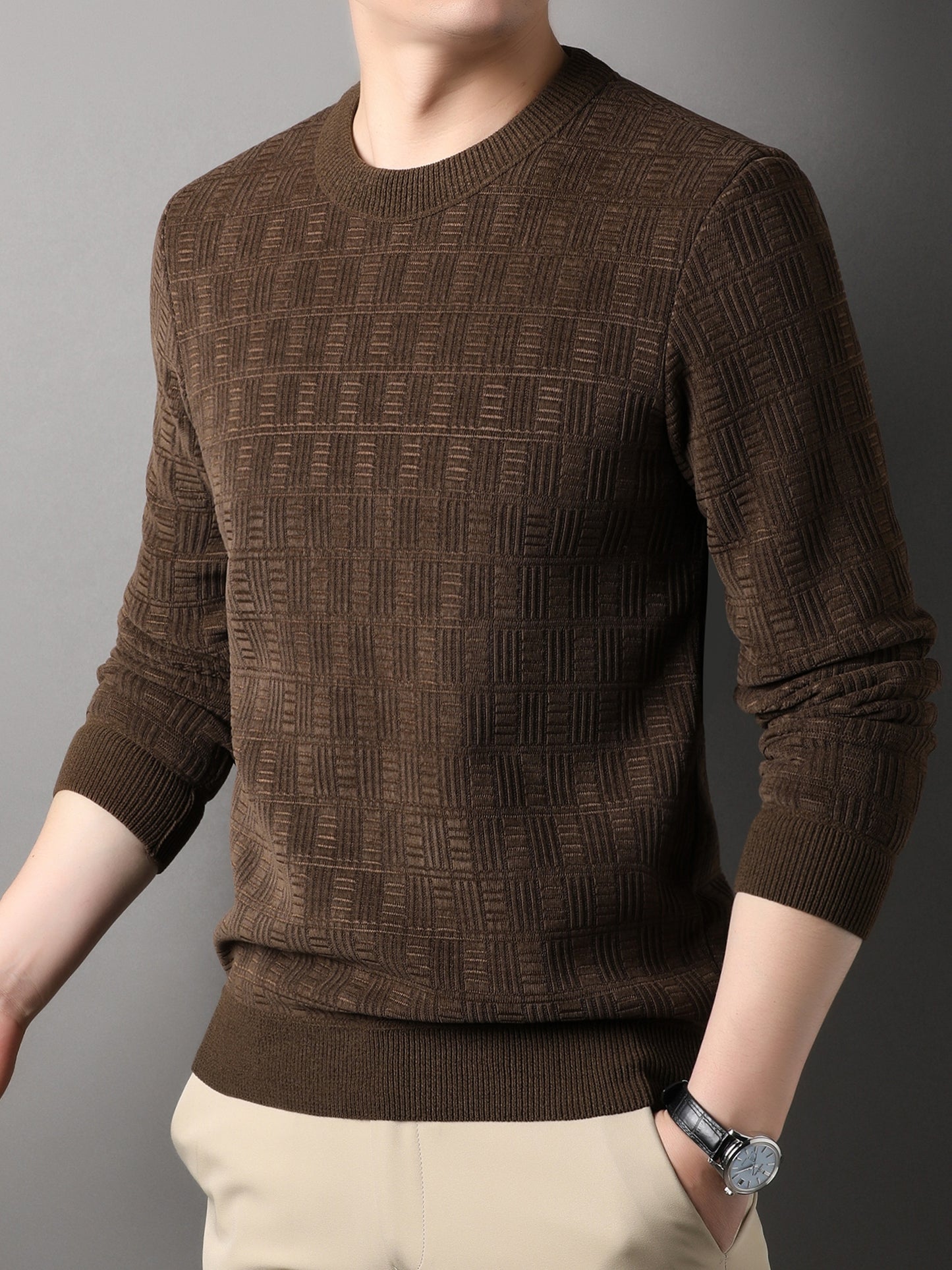 gbolsos Winter New Men's Casual Sweater Round Neck Plus Thick Base Warm Sweater Best Sellers