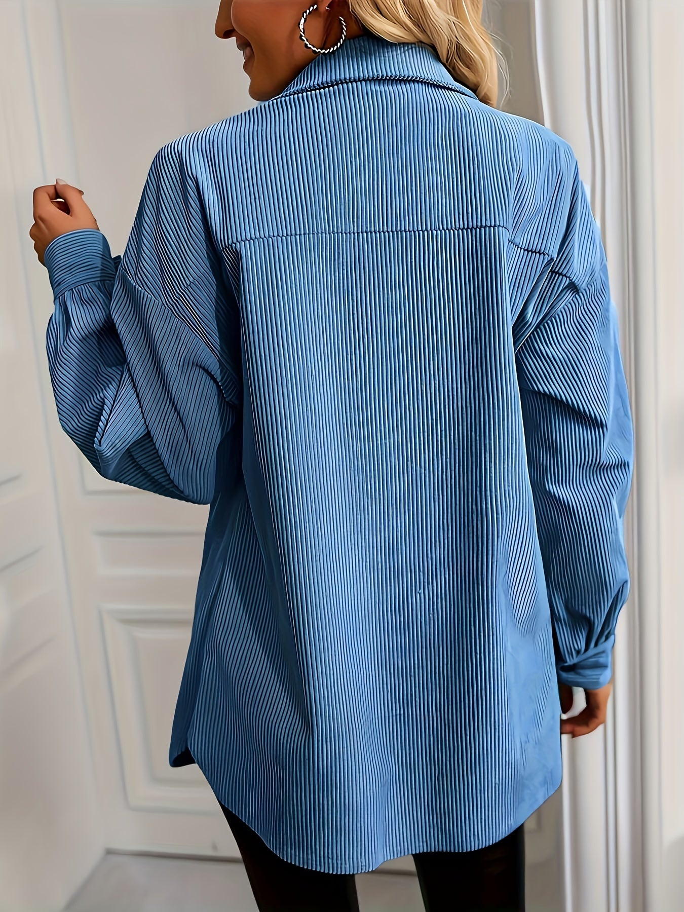gbolsos Solid Shacket Jacket, Casual Button Front Long Sleeve Outerwear, Women's Clothing