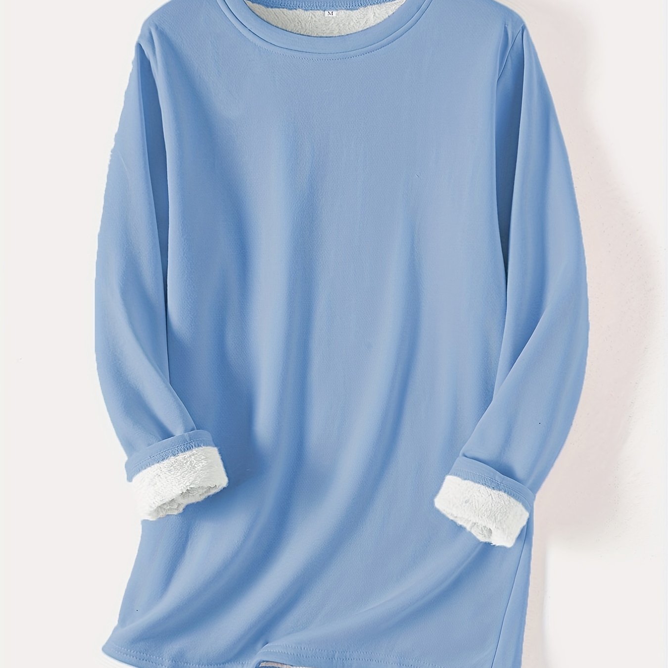 gbolsos Solid Crew Neck Thermal Sweatshirt, Casual Long Sleeve Simple Sweatshirt For Fall & Winter, Women's Clothing
